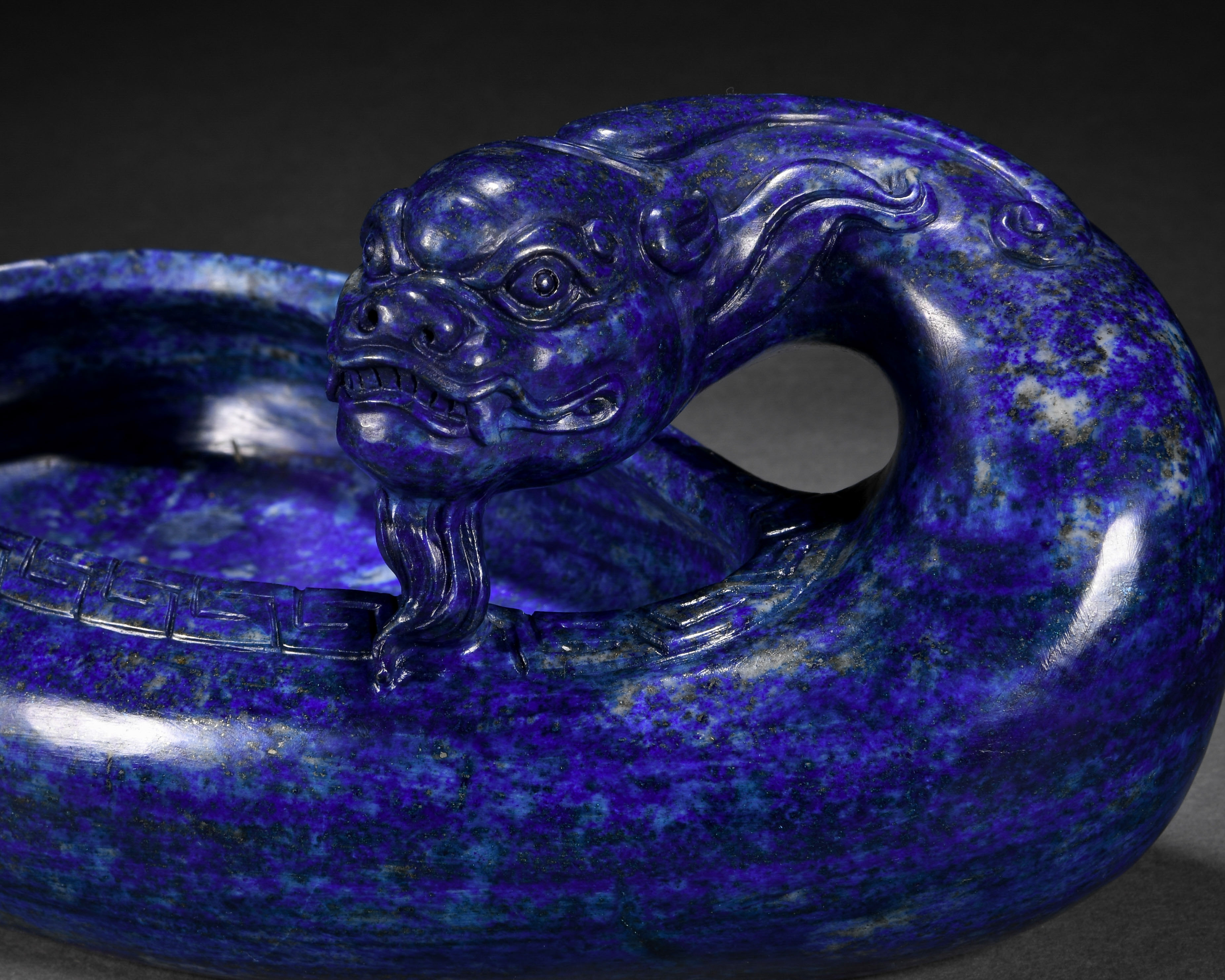 A Chinese Carved Lapis Beast Washer - Image 2 of 7