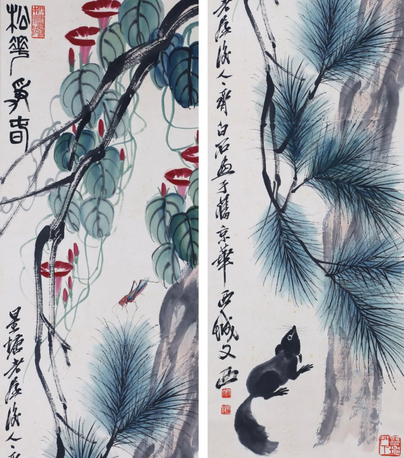 Four Pages of Chinese Scroll Painting Signed Qi Baishi - Bild 9 aus 10