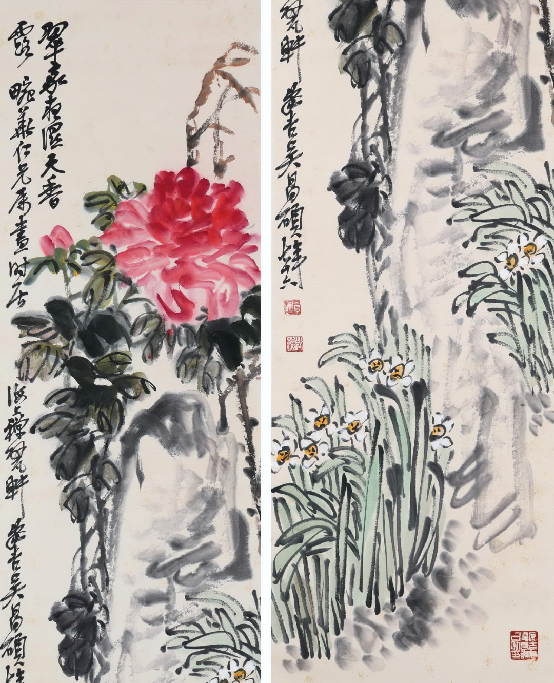 Four Pages of Chinese Scroll Painting Signed Wu Changshuo - Image 3 of 9