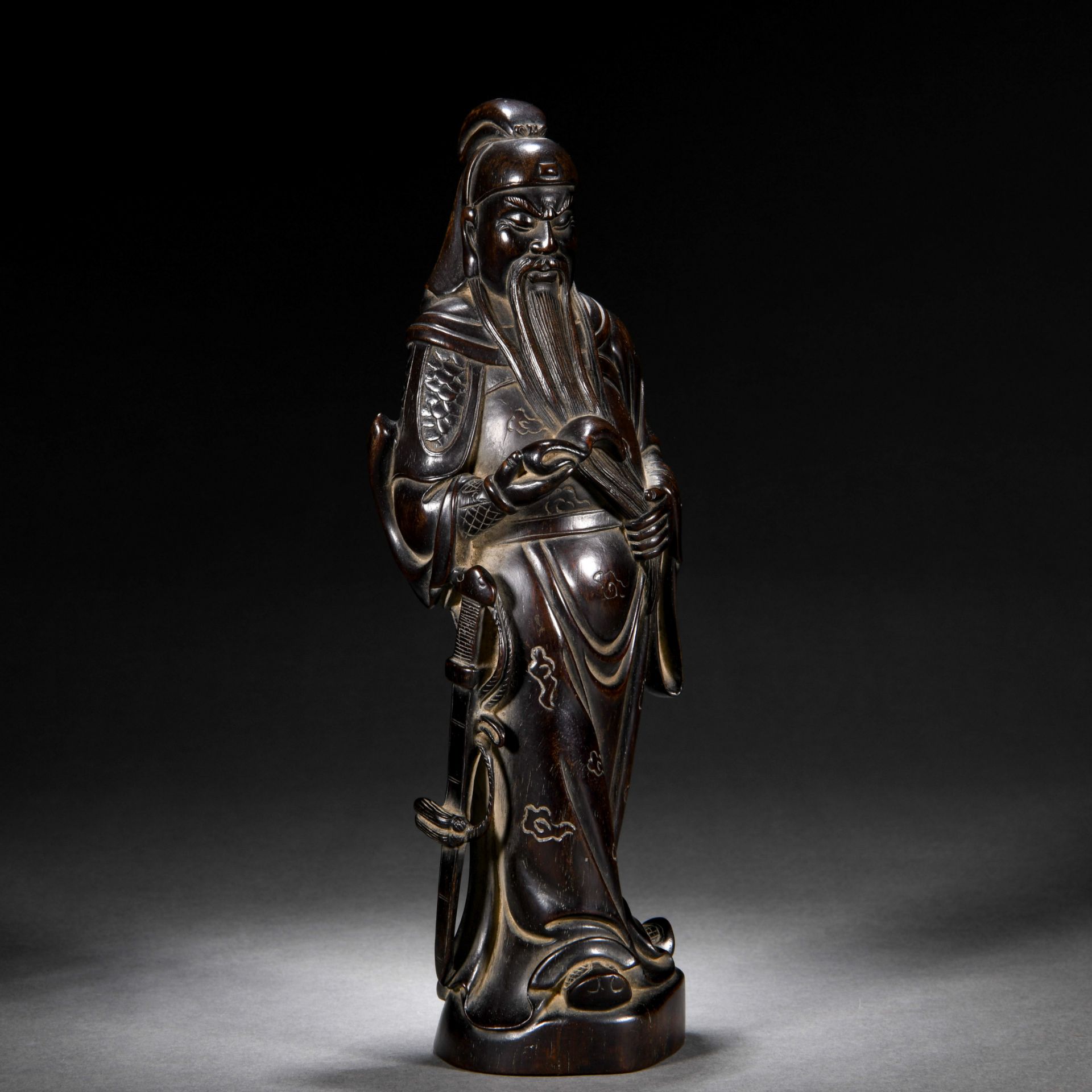 A Chinese Carved Rosewood Standing Figure - Image 2 of 7