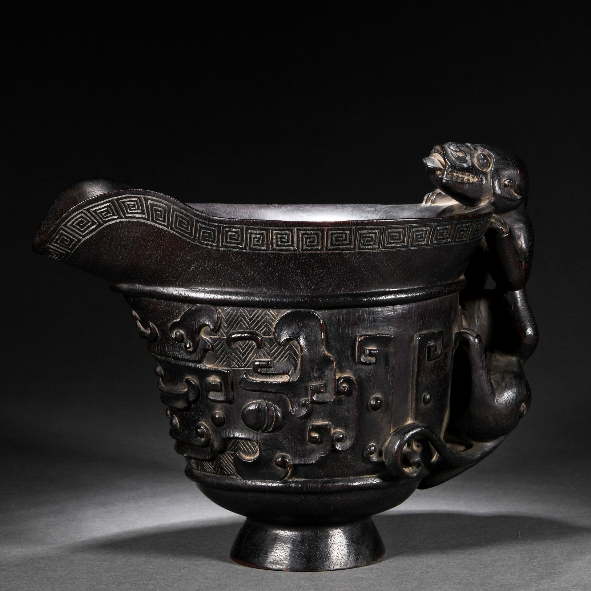 A Chinese Carved Rosewood Wine Cup