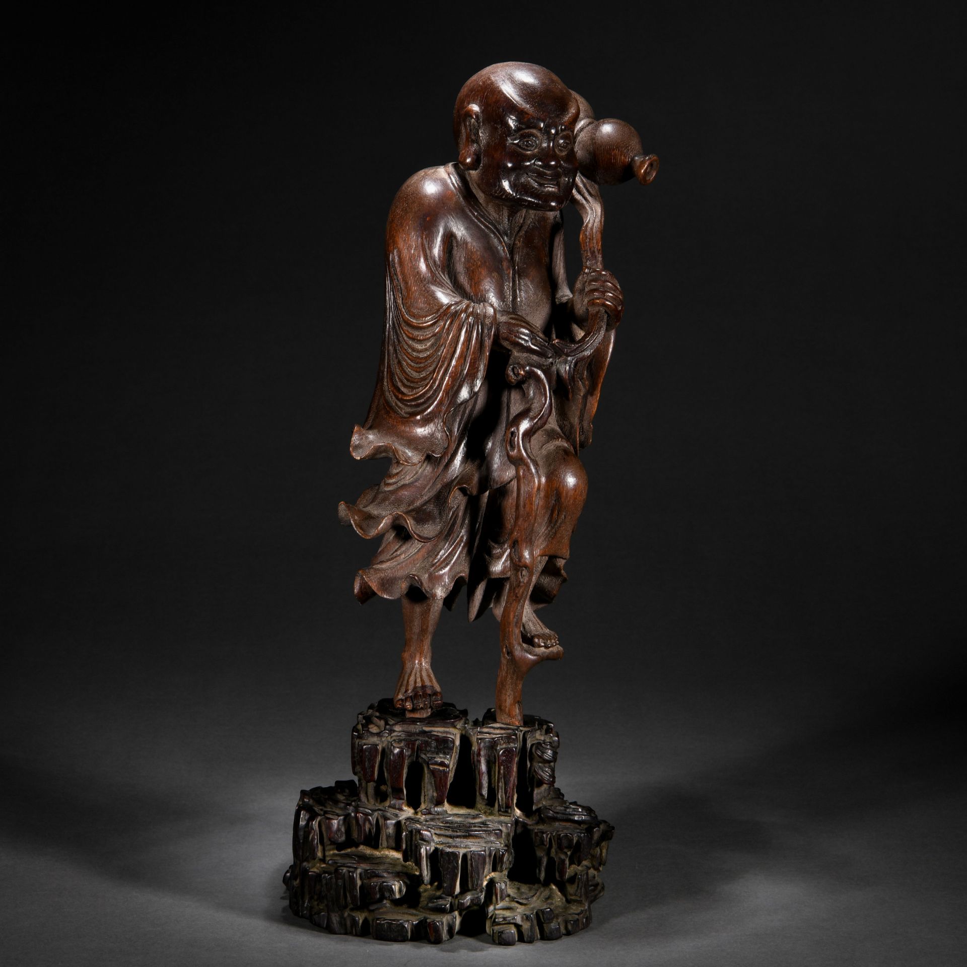 A Chinese Carved Rosewood Standing Figure - Image 5 of 8