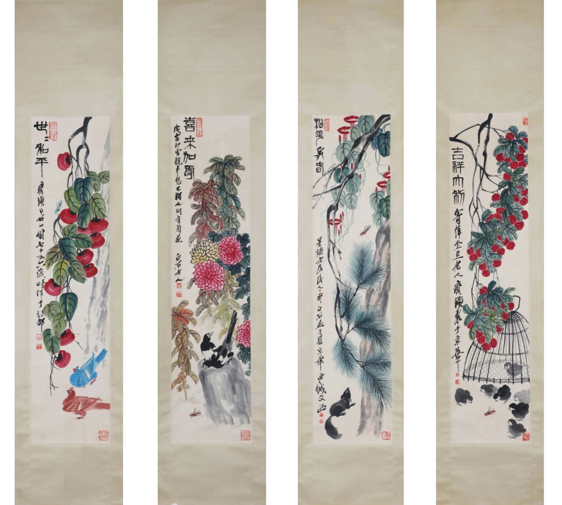 Four Pages of Chinese Scroll Painting Signed Qi Baishi - Bild 10 aus 10