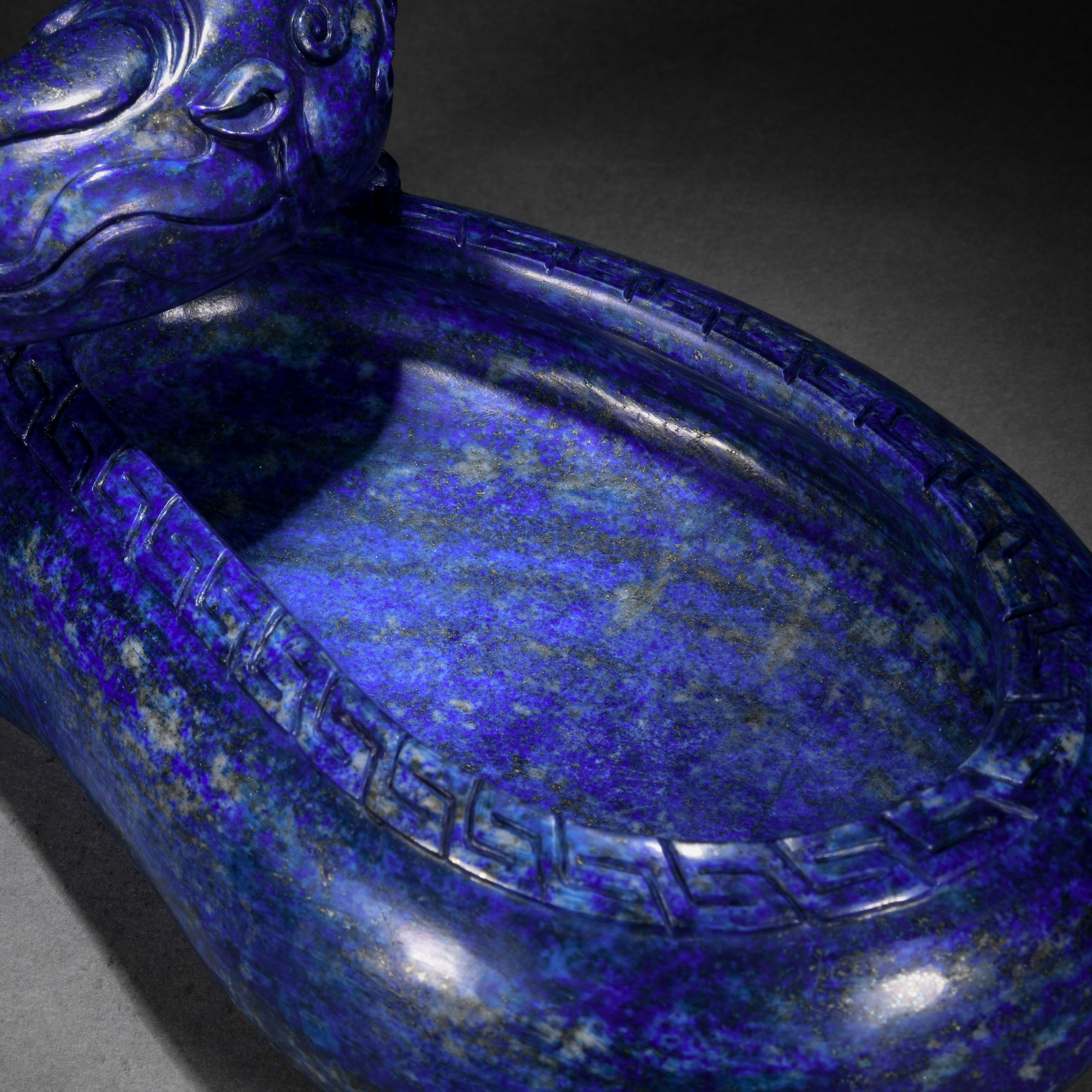 A Chinese Carved Lapis Beast Washer - Image 5 of 7