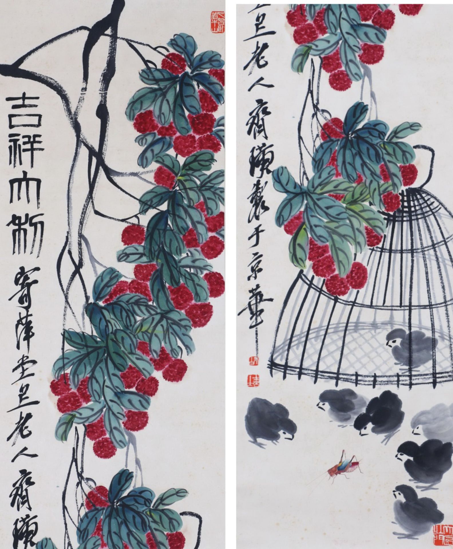 Four Pages of Chinese Scroll Painting Signed Qi Baishi - Bild 8 aus 10