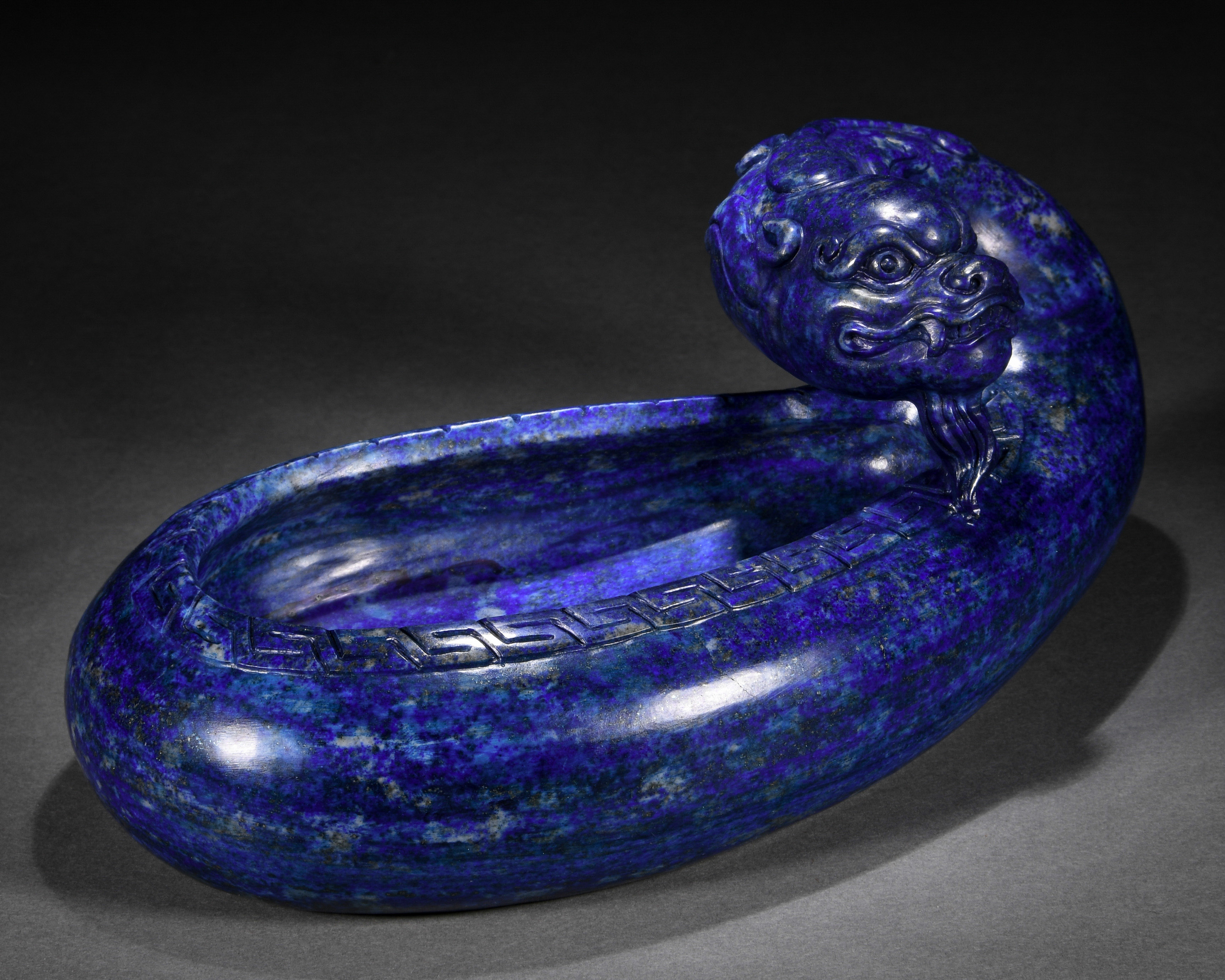 A Chinese Carved Lapis Beast Washer - Image 3 of 7