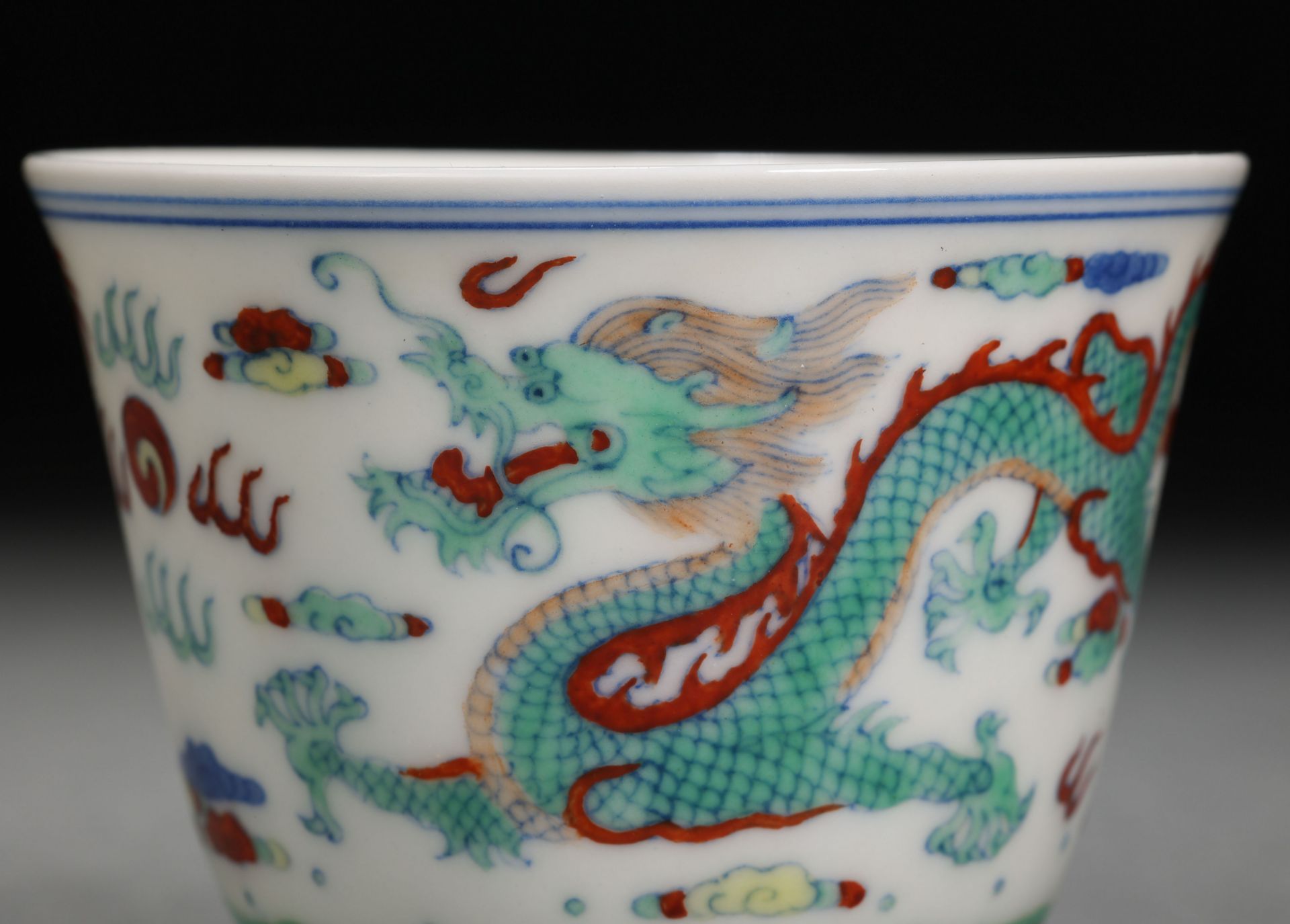 A Chinese Doucai Glaze Dragons Cup - Image 3 of 7
