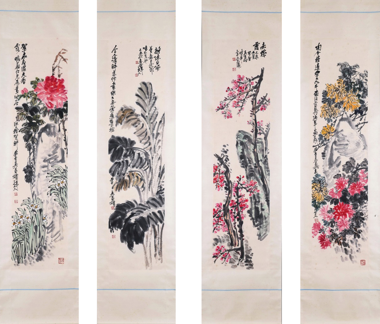 Four Pages of Chinese Scroll Painting Signed Wu Changshuo - Image 9 of 9