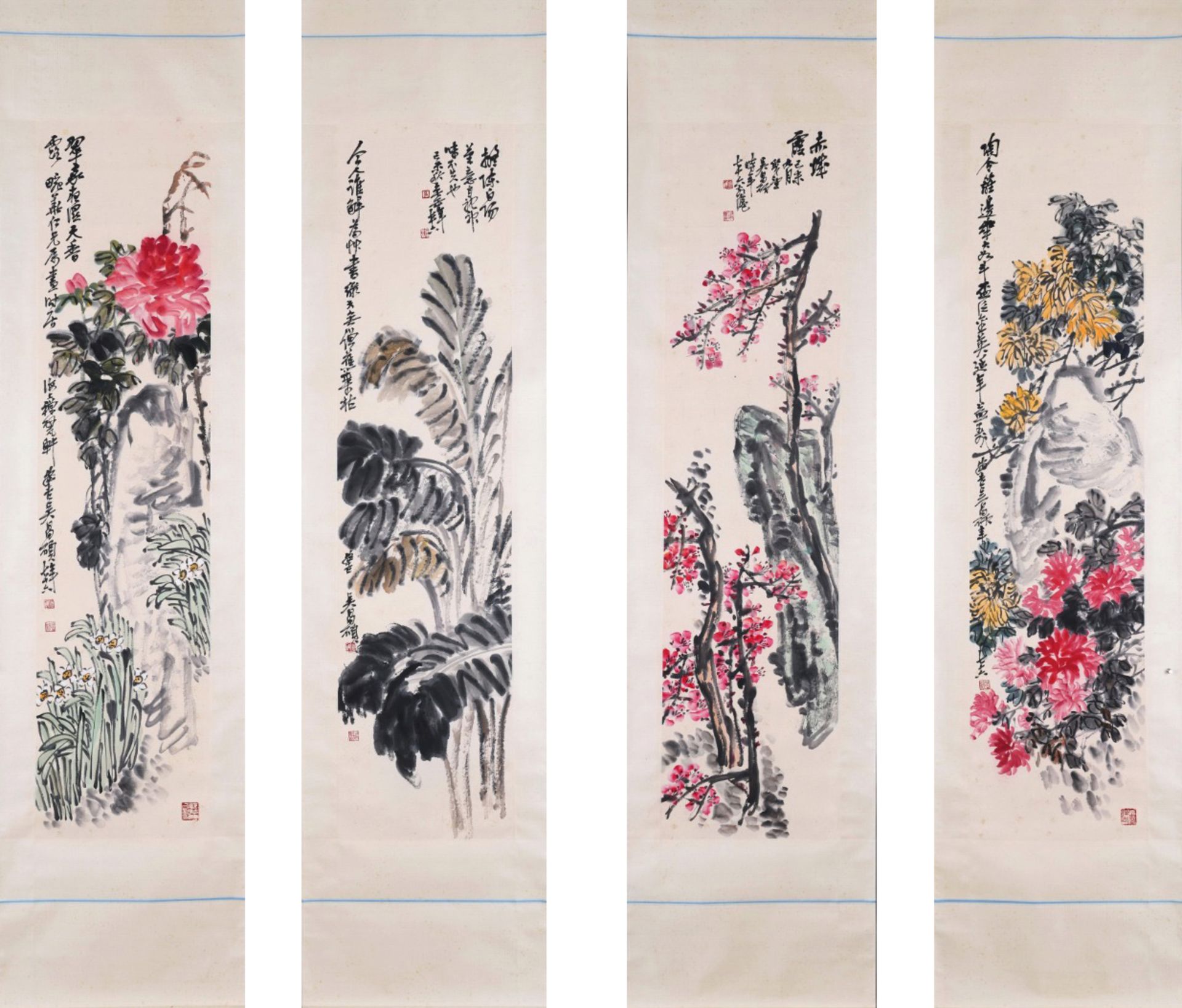 Four Pages of Chinese Scroll Painting Signed Wu Changshuo - Bild 9 aus 9