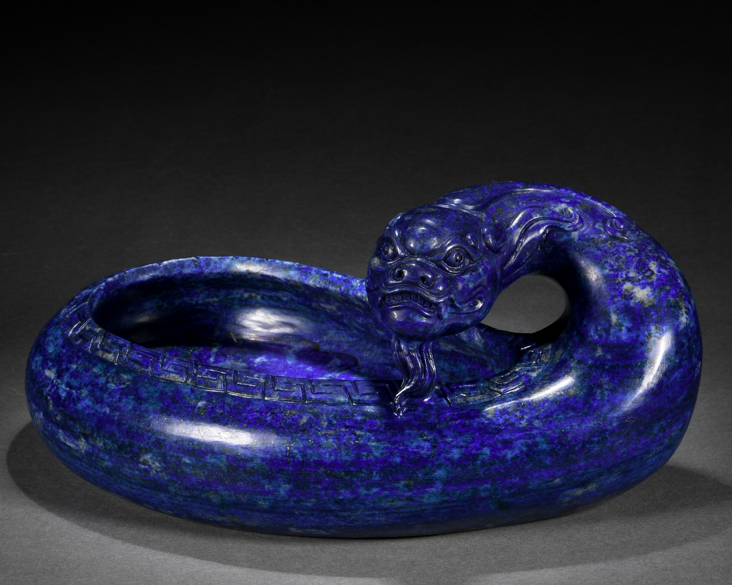 A Chinese Carved Lapis Beast Washer