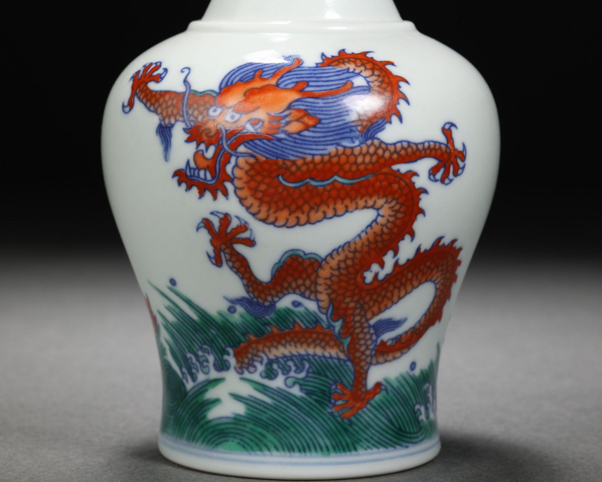 A Chinese Doucai Glaze Dragon Bell Shaped Vase - Image 2 of 7