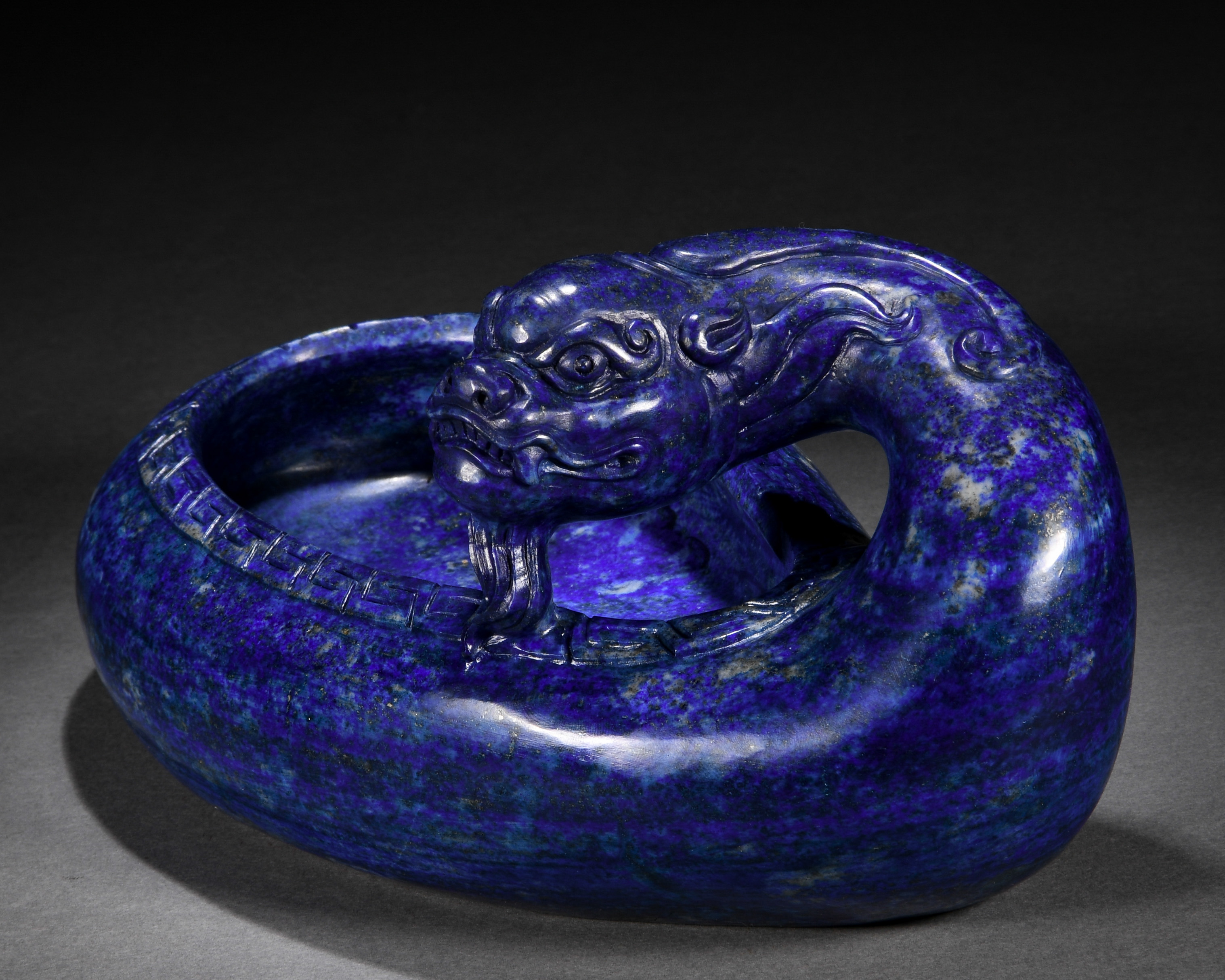 A Chinese Carved Lapis Beast Washer - Image 6 of 7