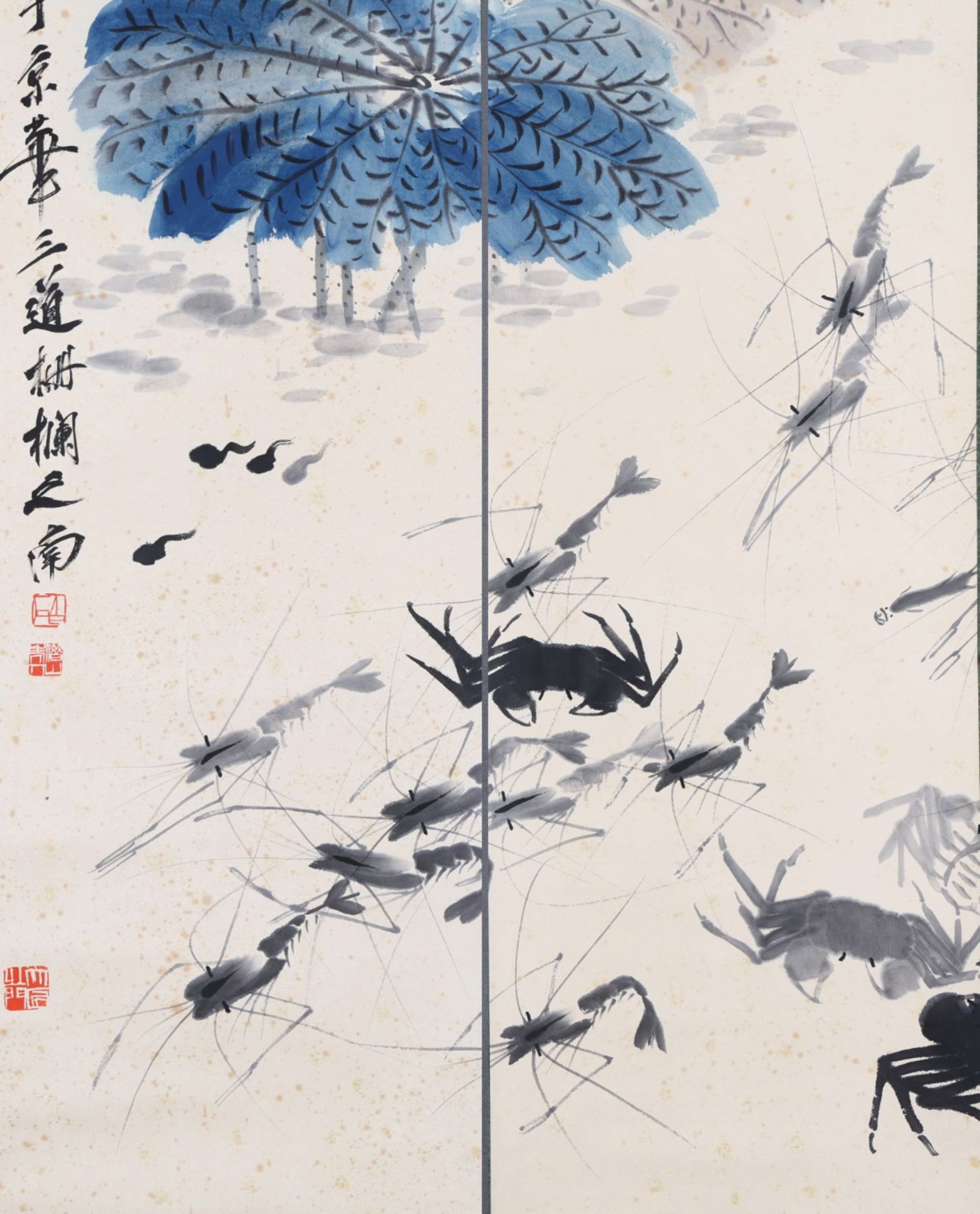 Six Pages of Chinese Scroll Painting Signed Qi Baishi - Bild 3 aus 10