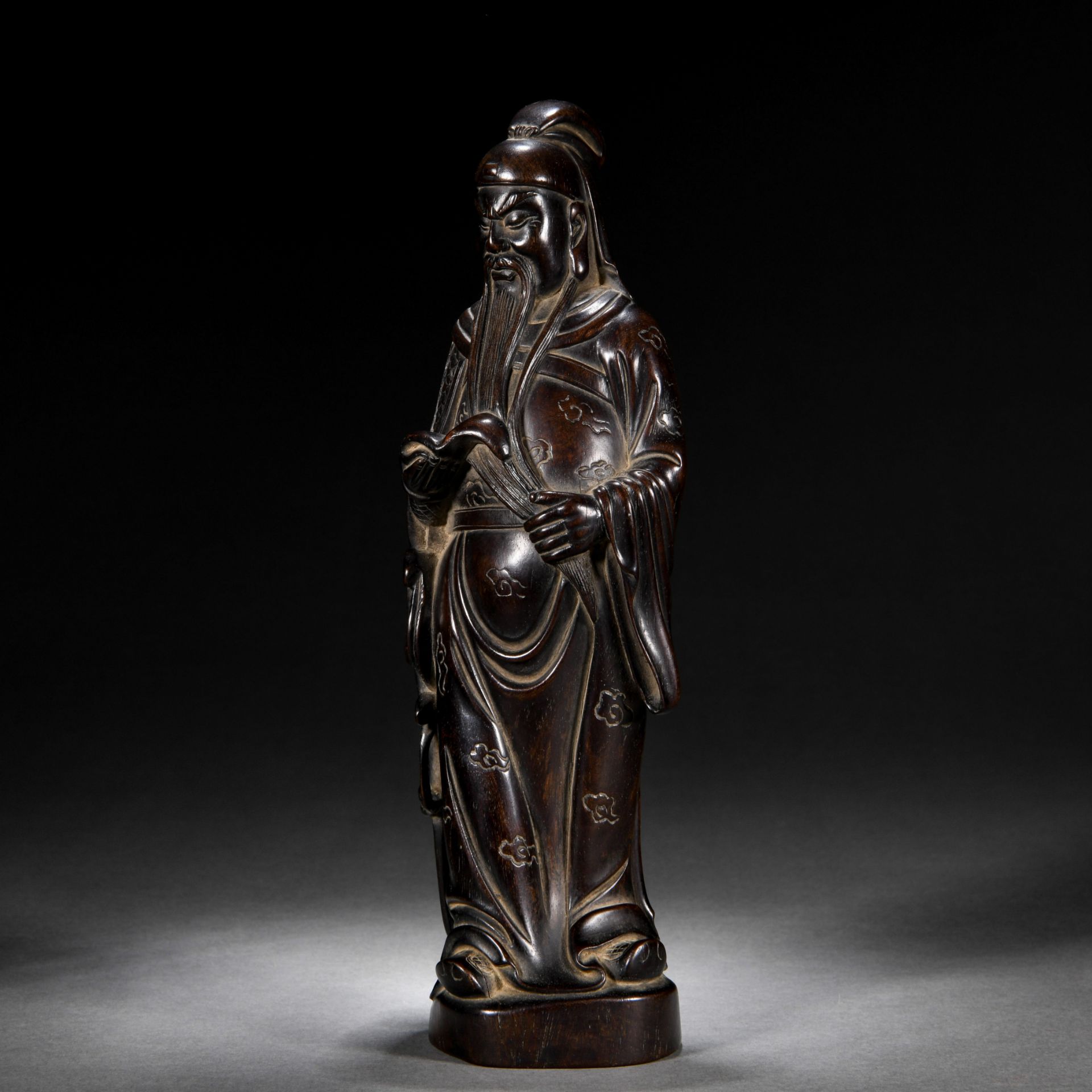 A Chinese Carved Rosewood Standing Figure - Image 4 of 7