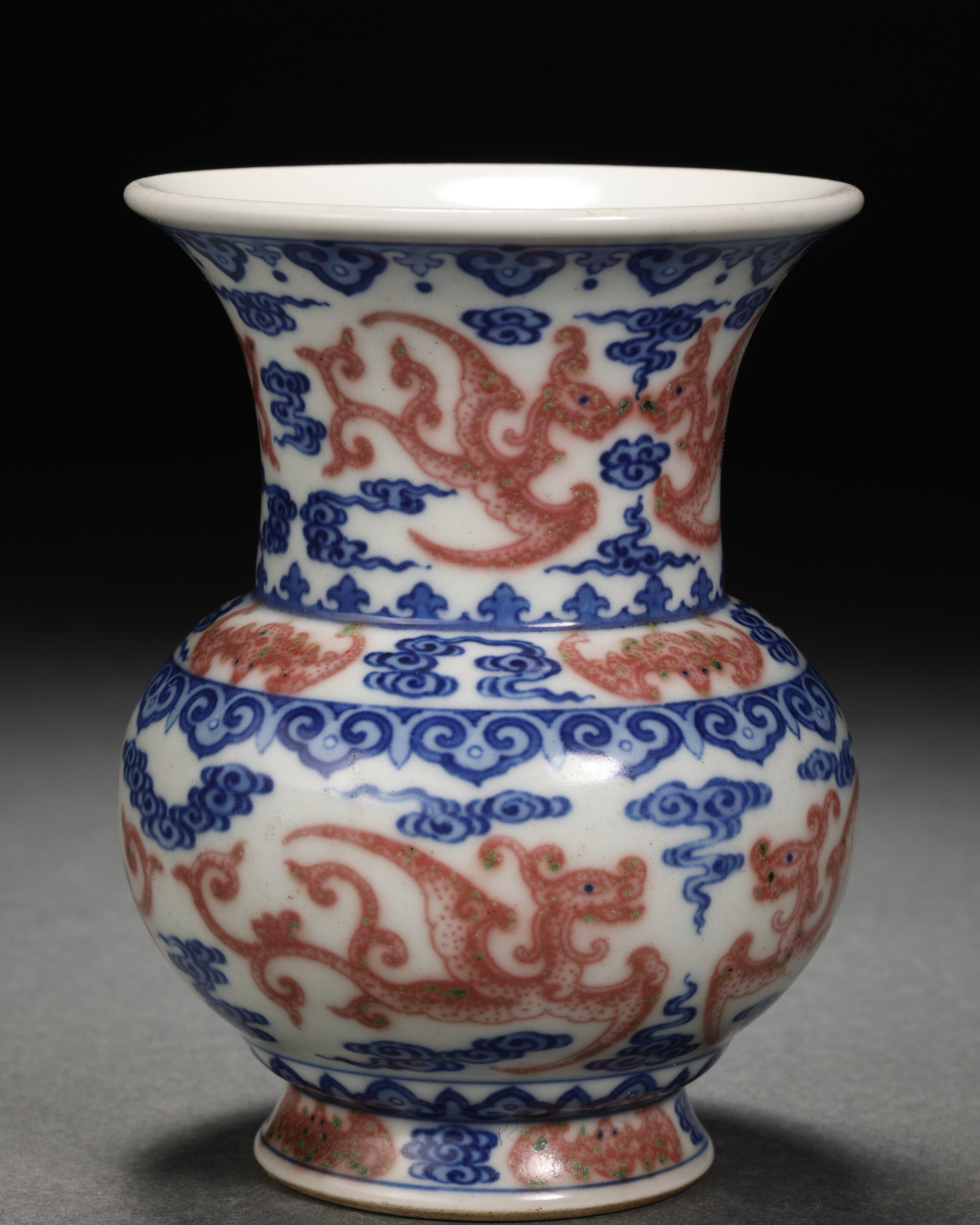 A Chinese Under glaze Blue and Copper Red Phoenix Spitton - Image 5 of 10