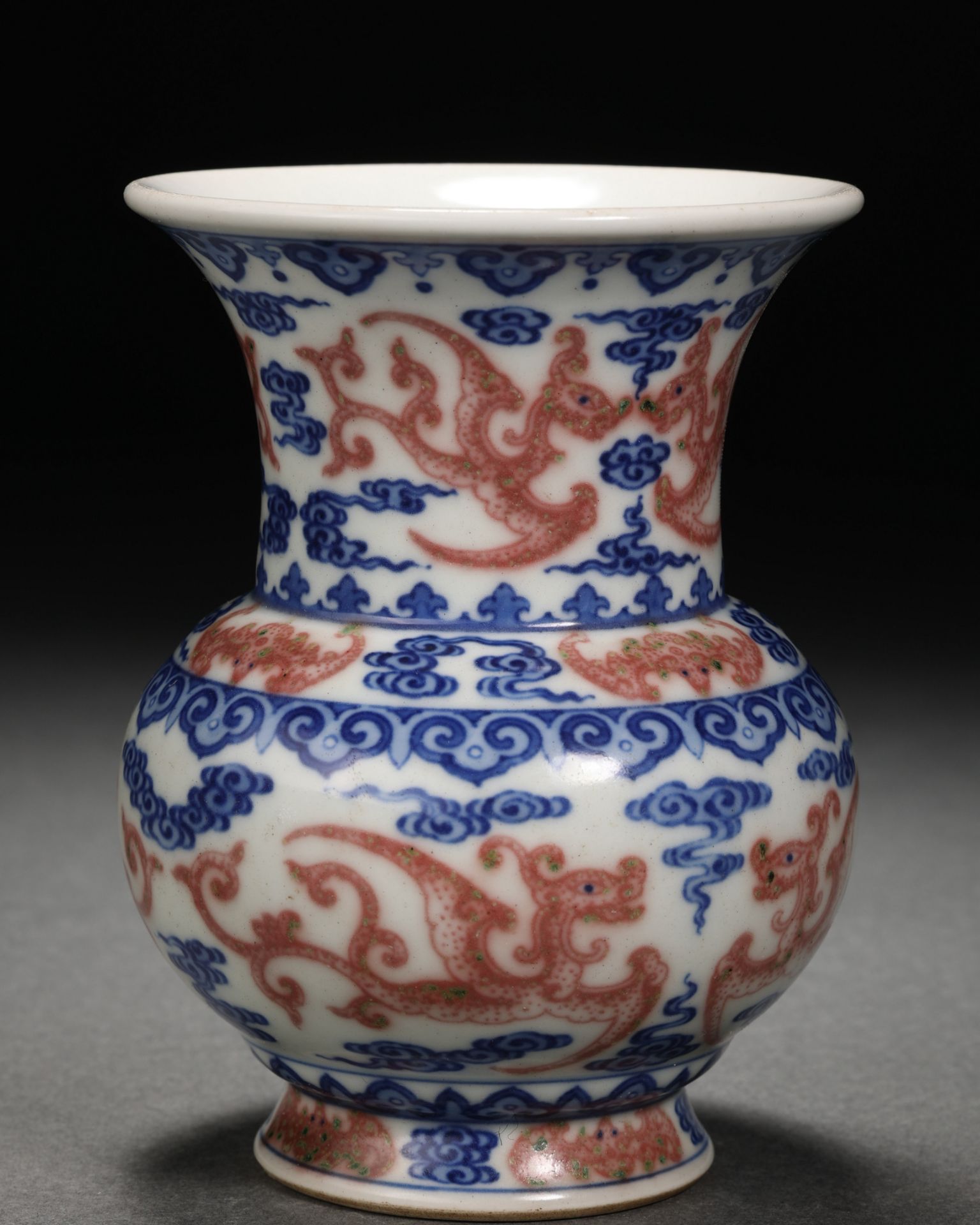 A Chinese Under glaze Blue and Copper Red Phoenix Spitton - Image 5 of 10