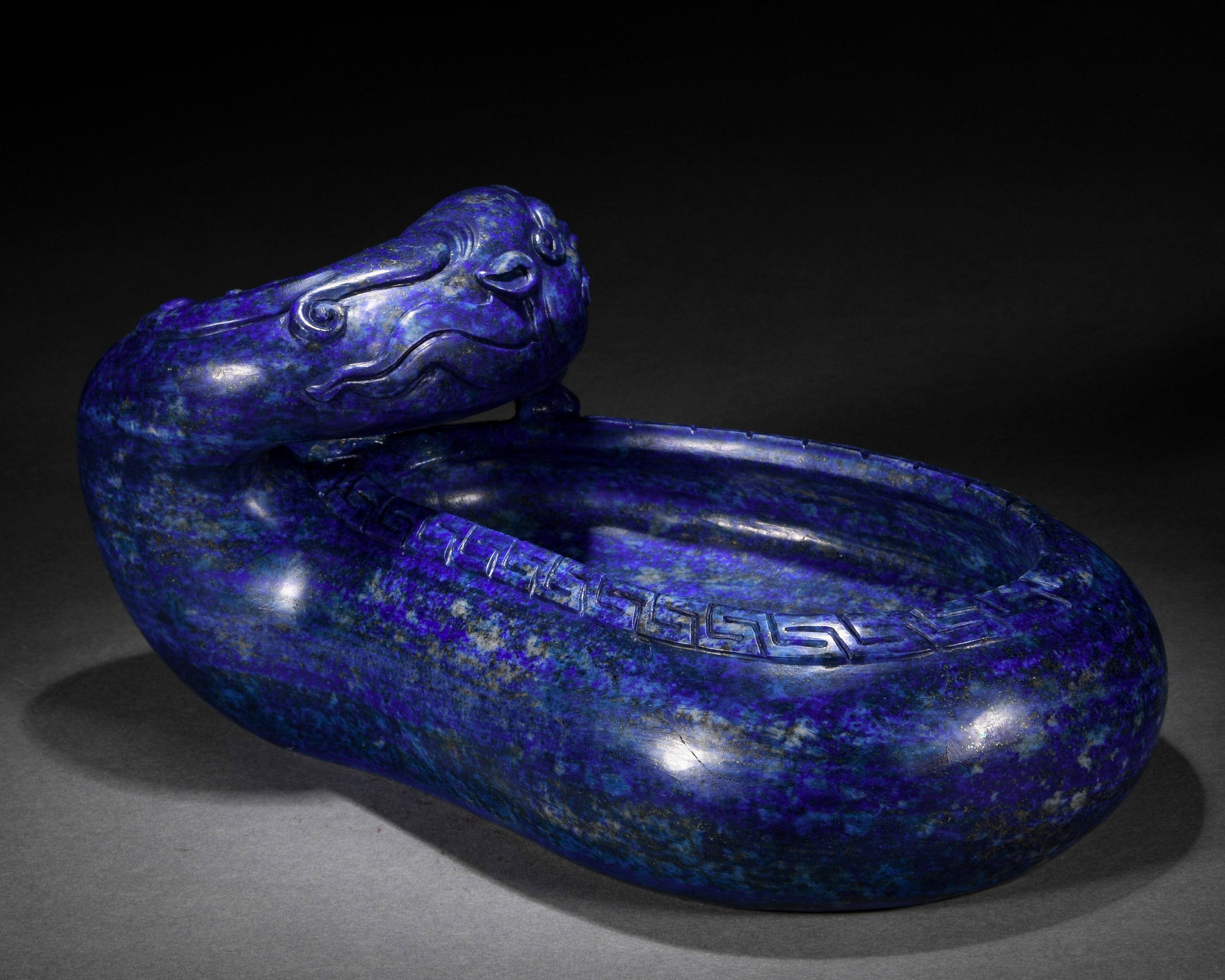 A Chinese Carved Lapis Beast Washer - Image 4 of 7