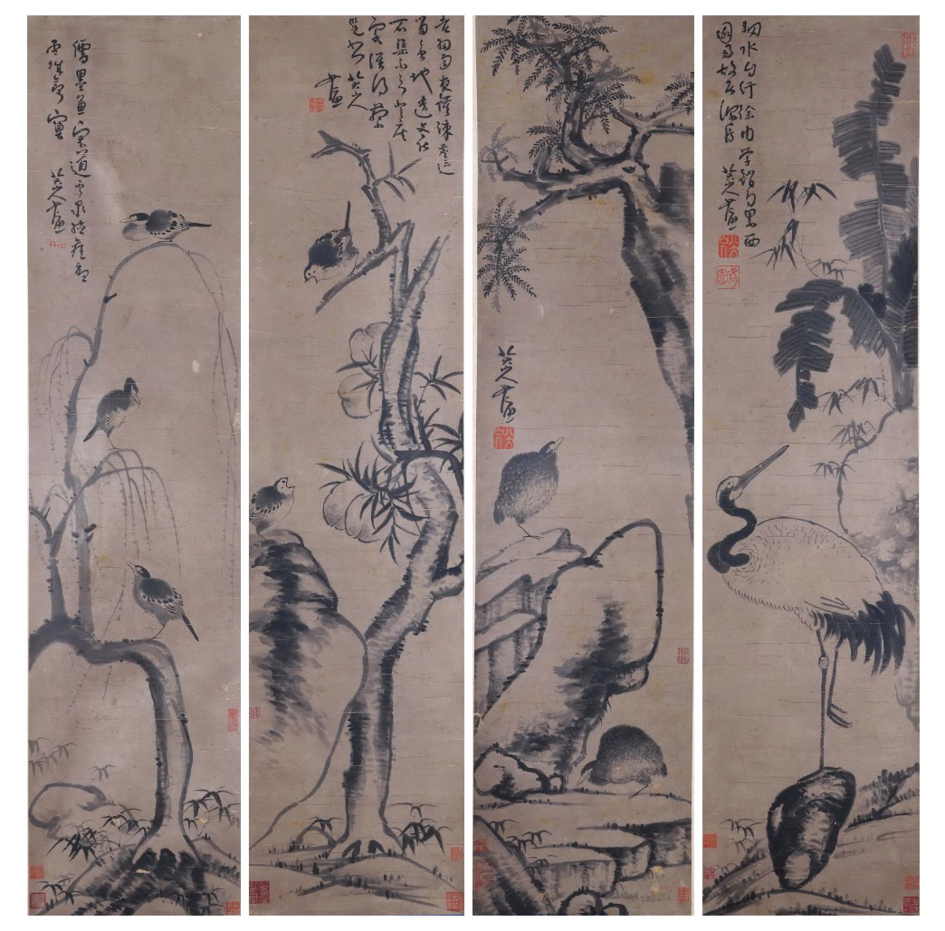 Four Pages of Chinese Painting Signed Badashanren