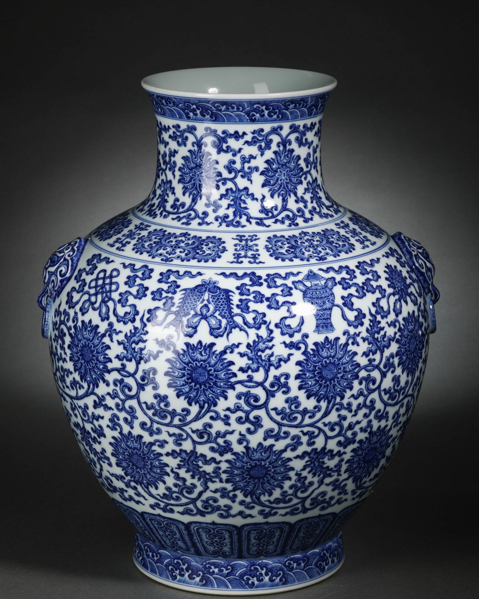 A Chinese Blue and White Lotus Scrolls Zun Vase - Image 11 of 15