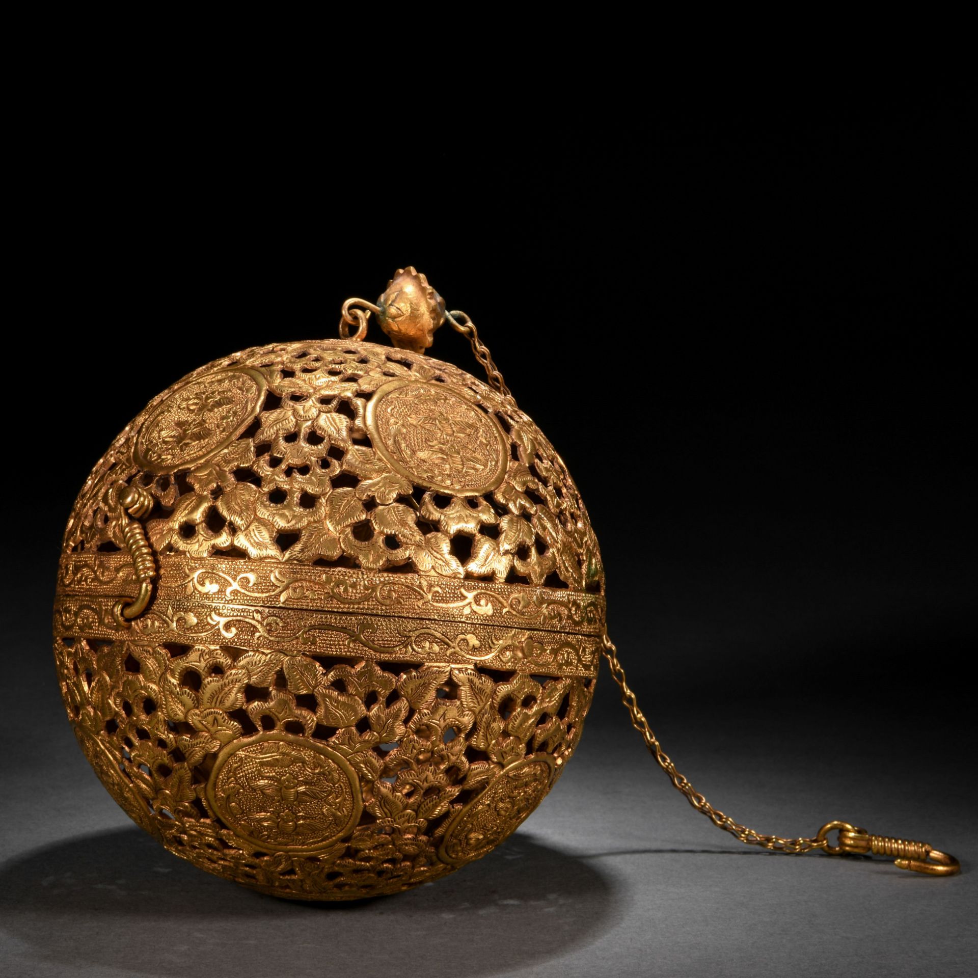 A Chinese Bronze-gilt Reticulated Incense Burner