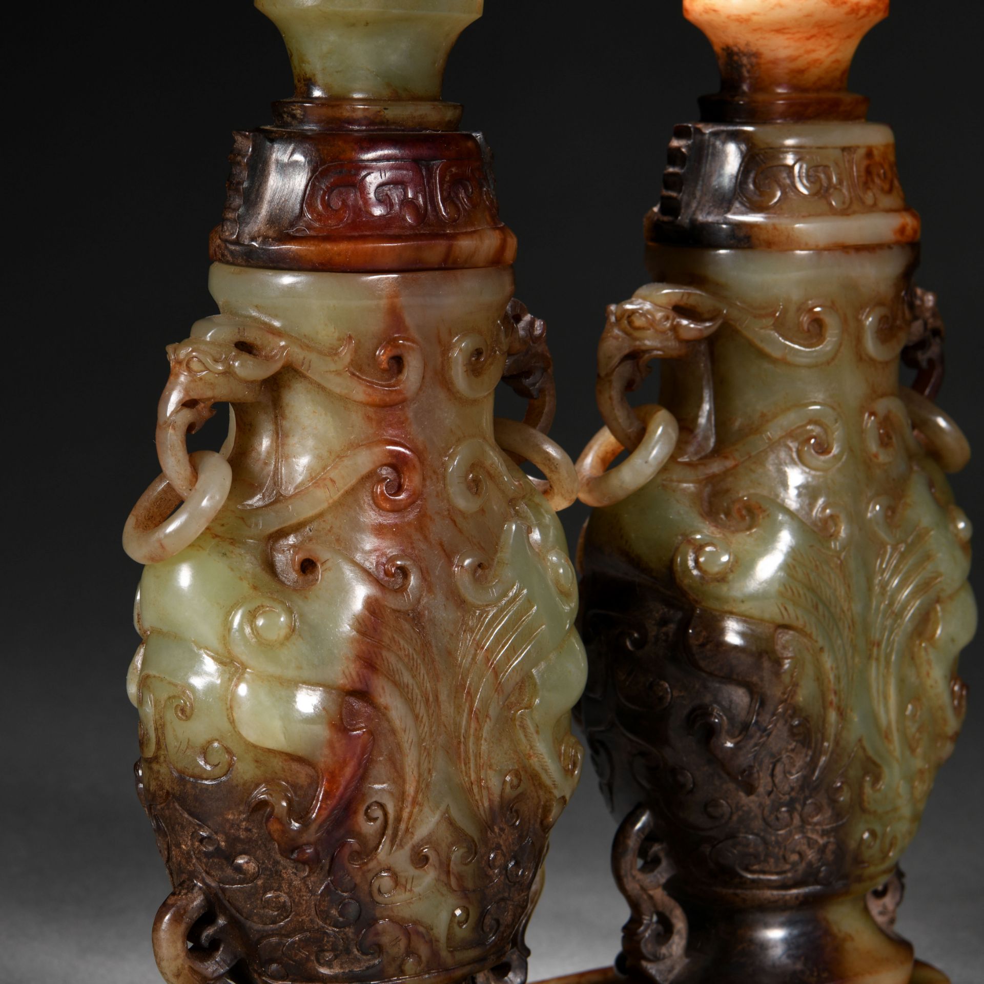 Pair Chinese Carved Jade Vessels - Bild 5 aus 9