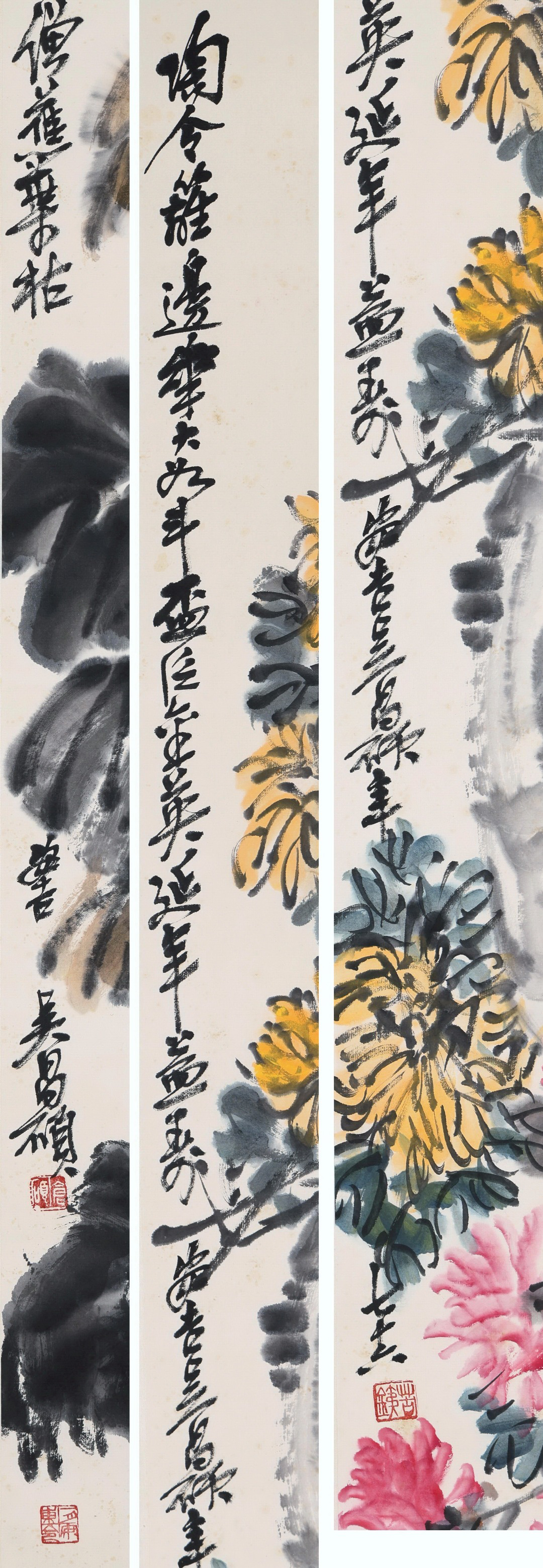 Four Pages of Chinese Scroll Painting Signed Wu Changshuo - Image 8 of 9