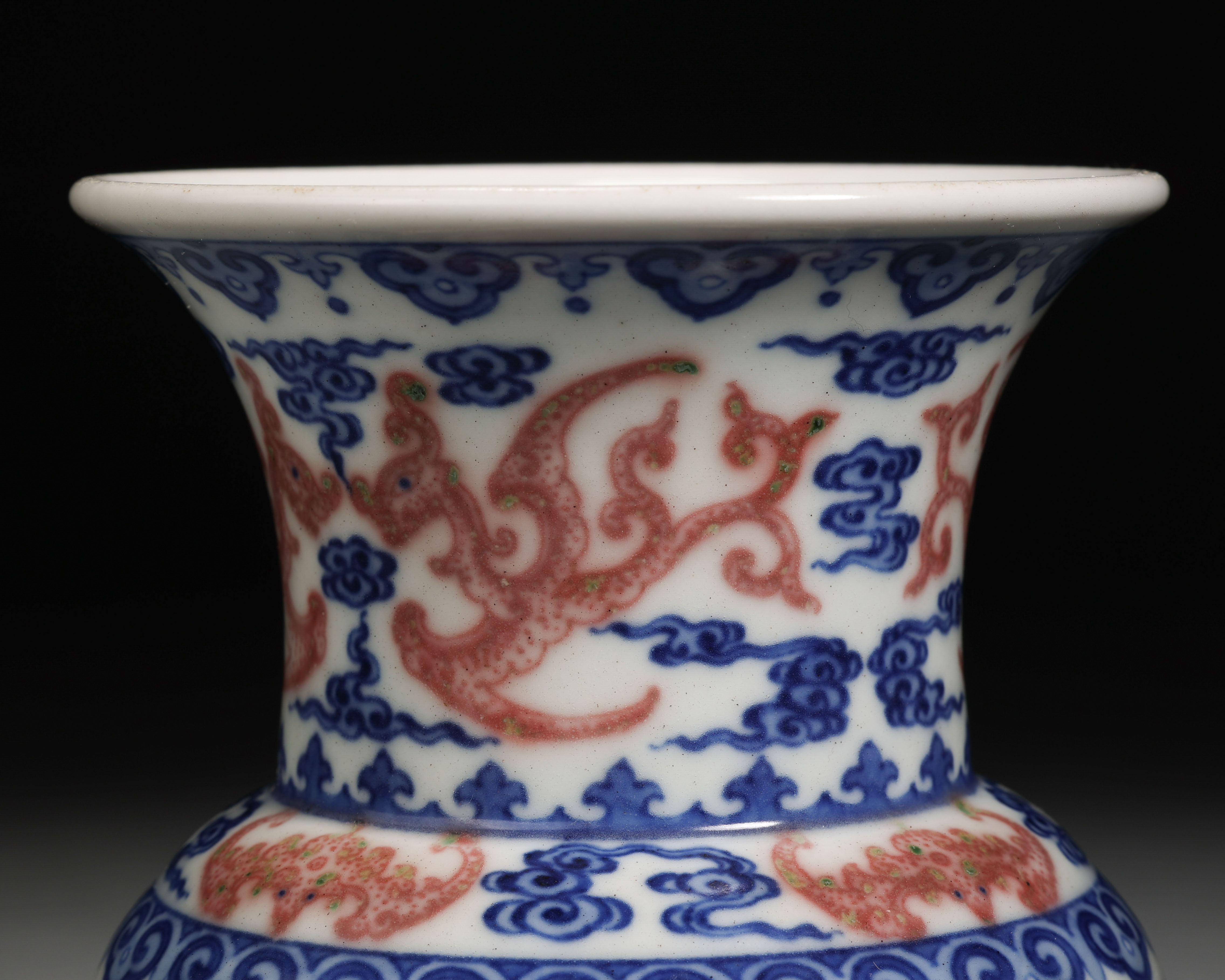 A Chinese Under glaze Blue and Copper Red Phoenix Spitton - Image 3 of 10