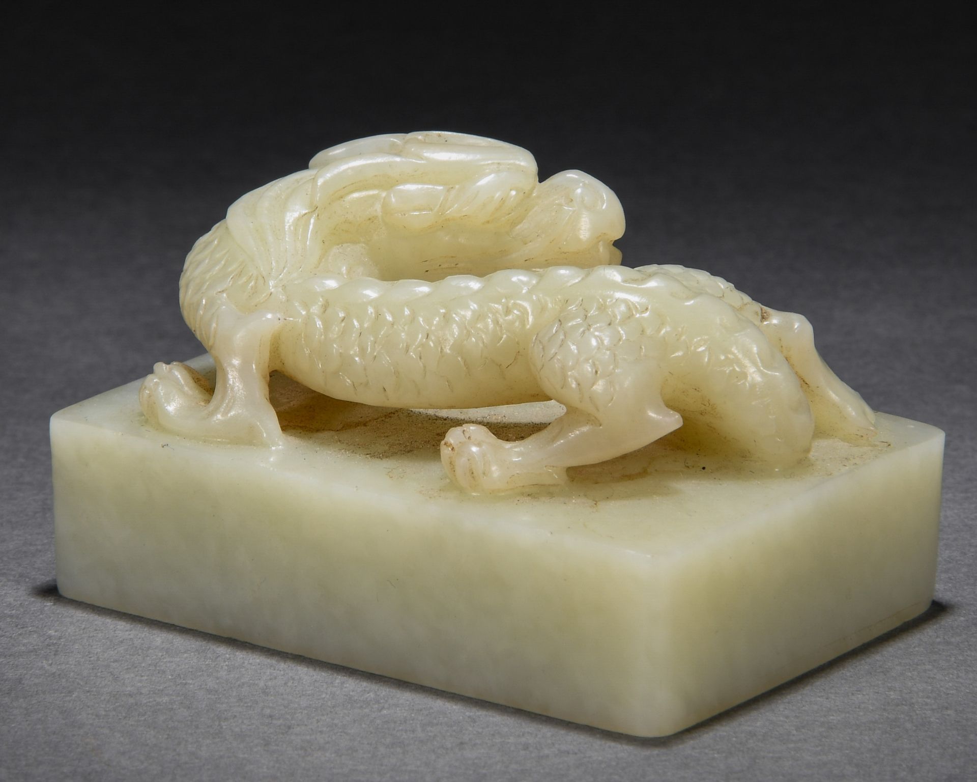 A Chinese Carved White Jade Mythical Beast Seal - Image 5 of 7