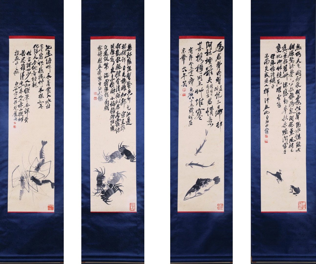 Four Pages of Chinese Scroll Painting Signed Qi Baishi - Image 9 of 9