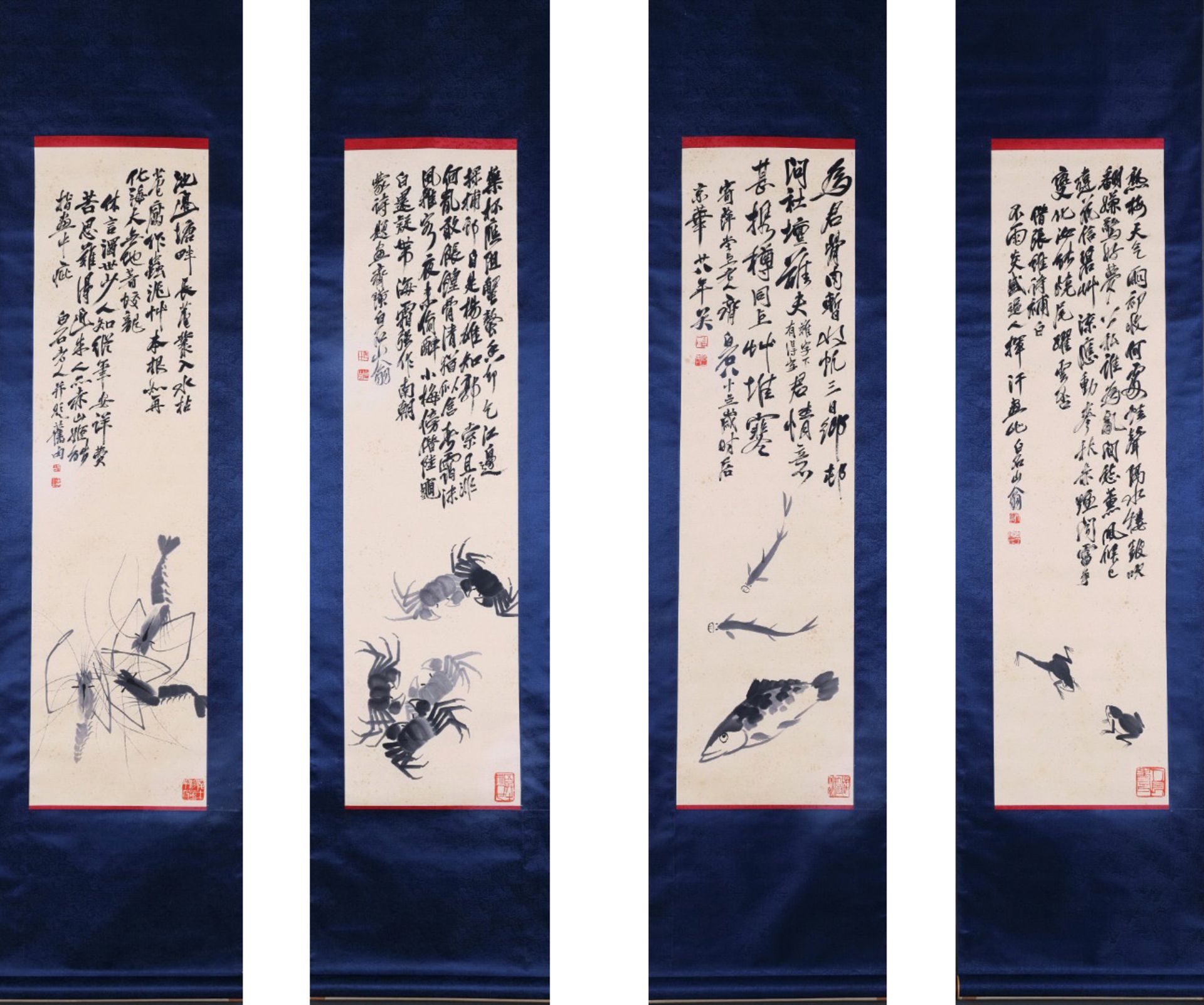 Four Pages of Chinese Scroll Painting Signed Qi Baishi - Bild 9 aus 9