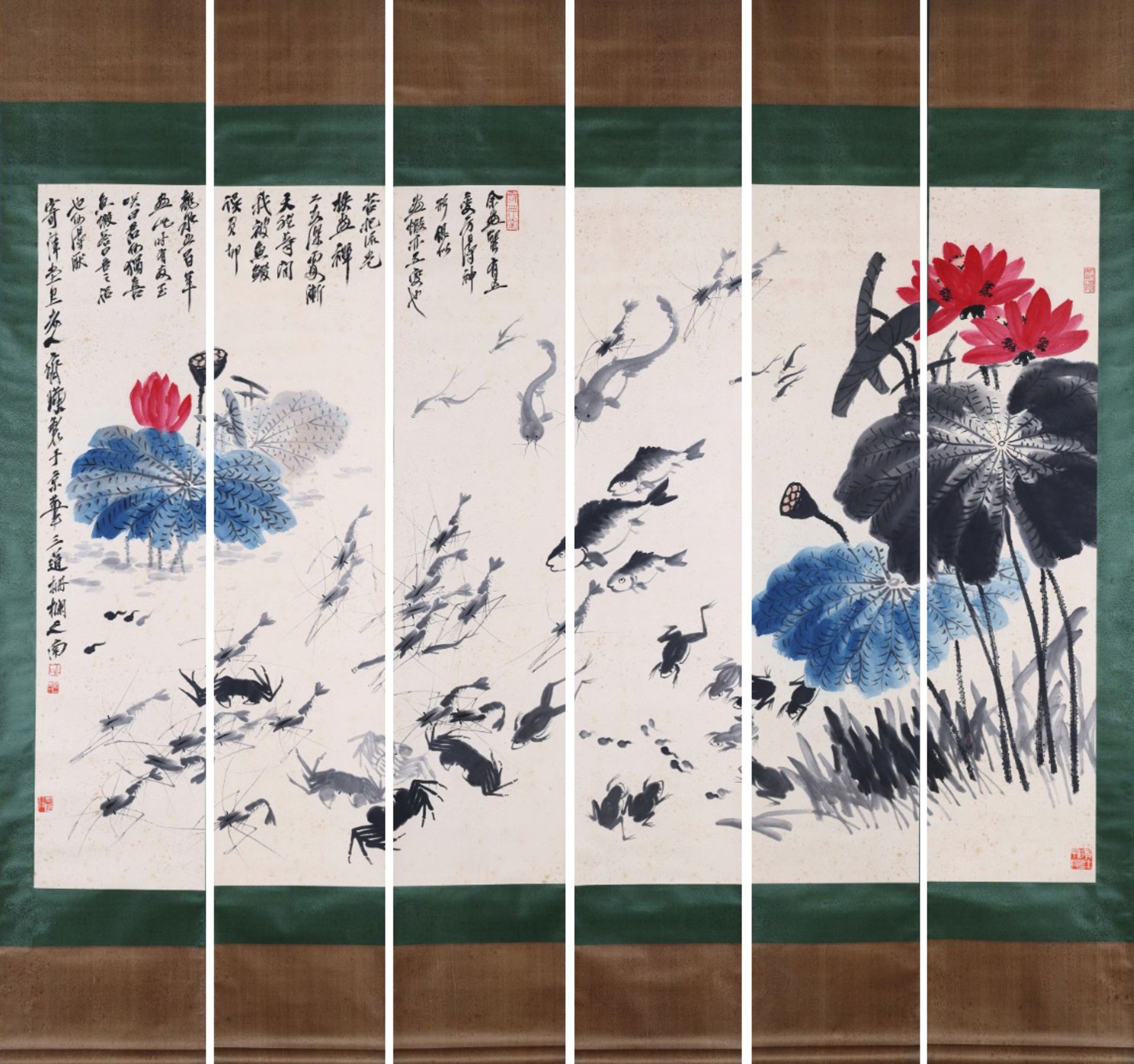 Six Pages of Chinese Scroll Painting Signed Qi Baishi - Bild 10 aus 10