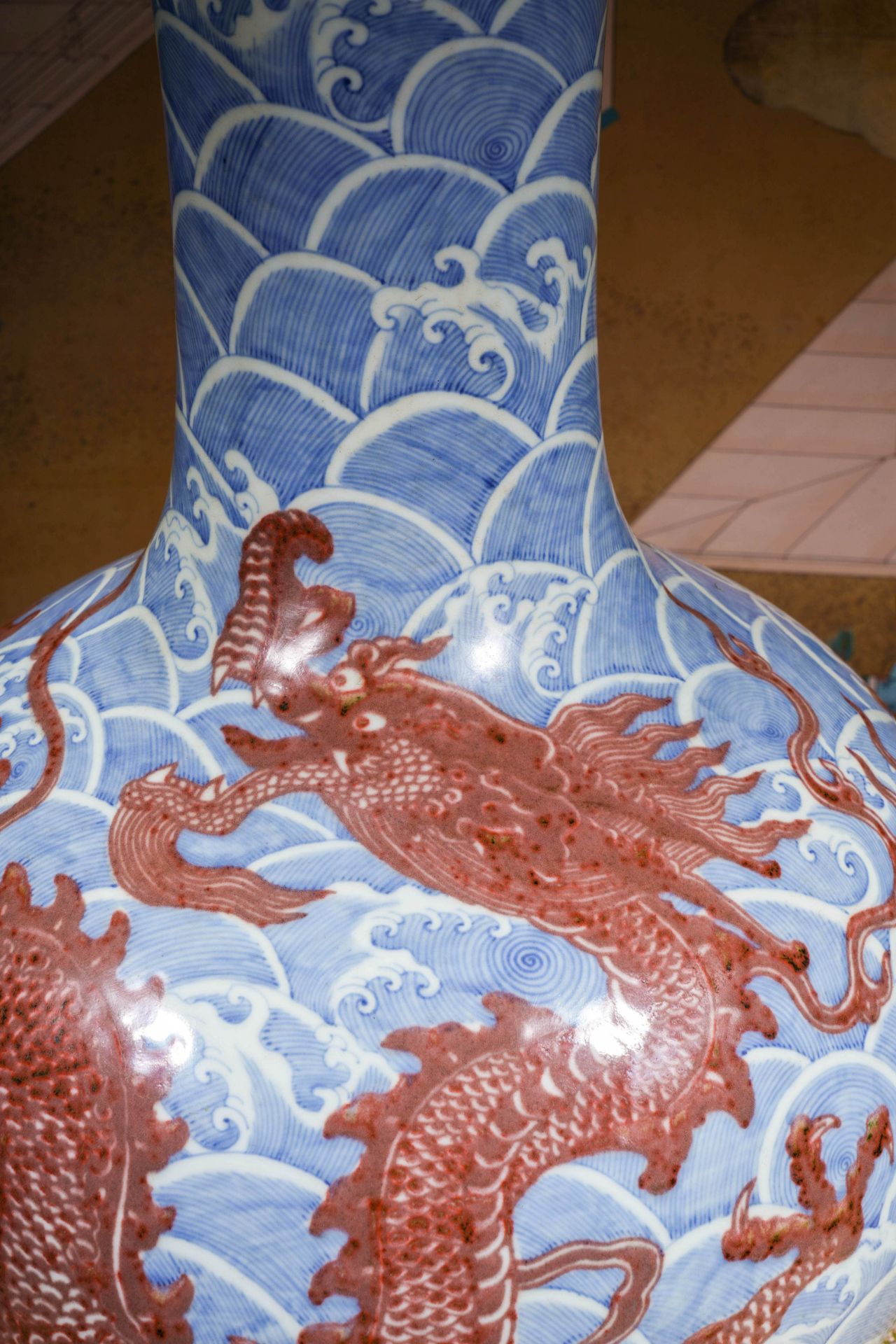 A Chinese Underglaze Blue and Copper Red Dragon Globular Vase - Image 4 of 13