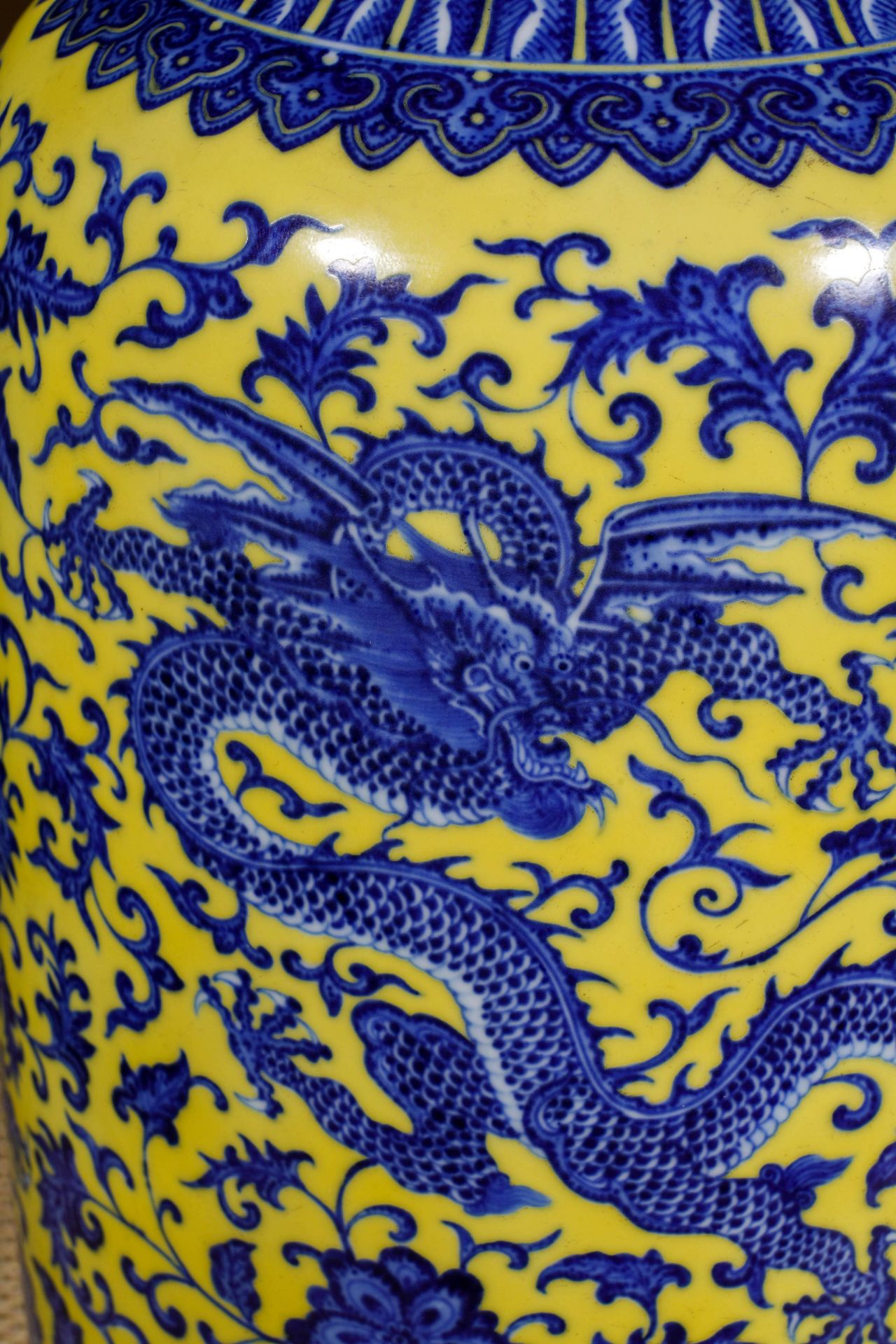 A Chinese Yellow Ground and Underglaze Blue Dragon Zun Vase - Image 8 of 13