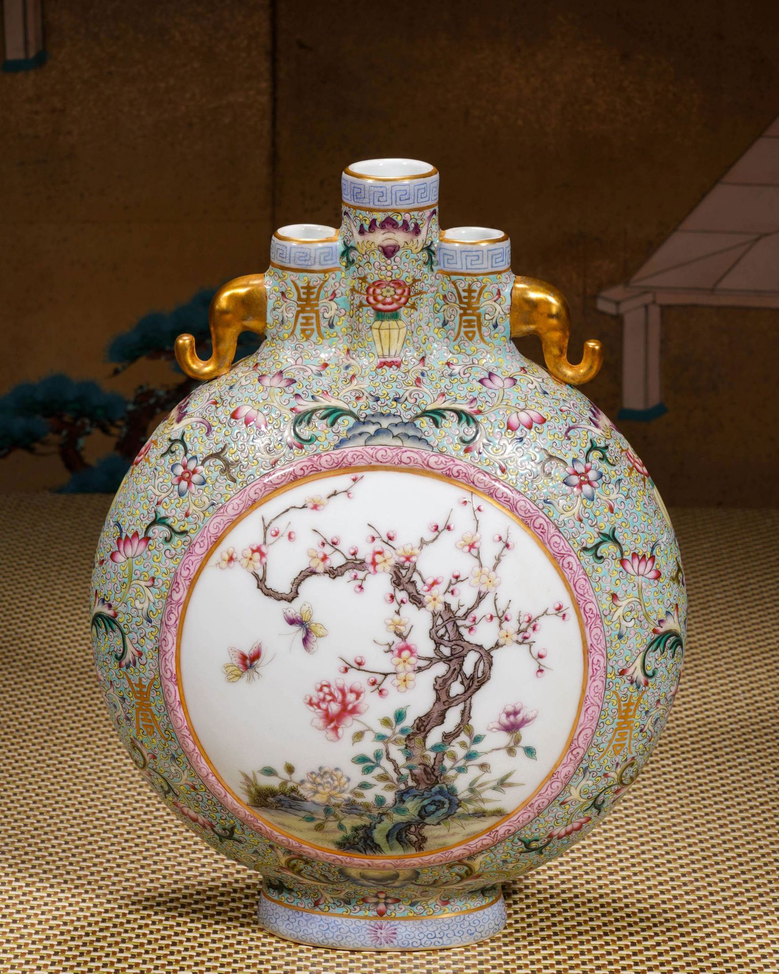 A Chinese Famille Rose Blooms Moon Flask - Image 2 of 11
