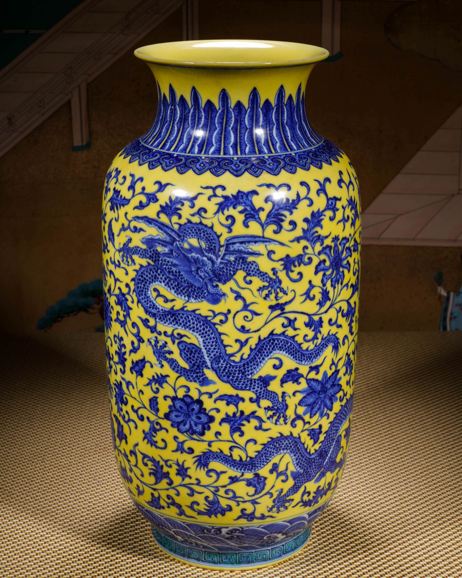 A Chinese Yellow Ground and Underglaze Blue Dragon Zun Vase - Image 7 of 13