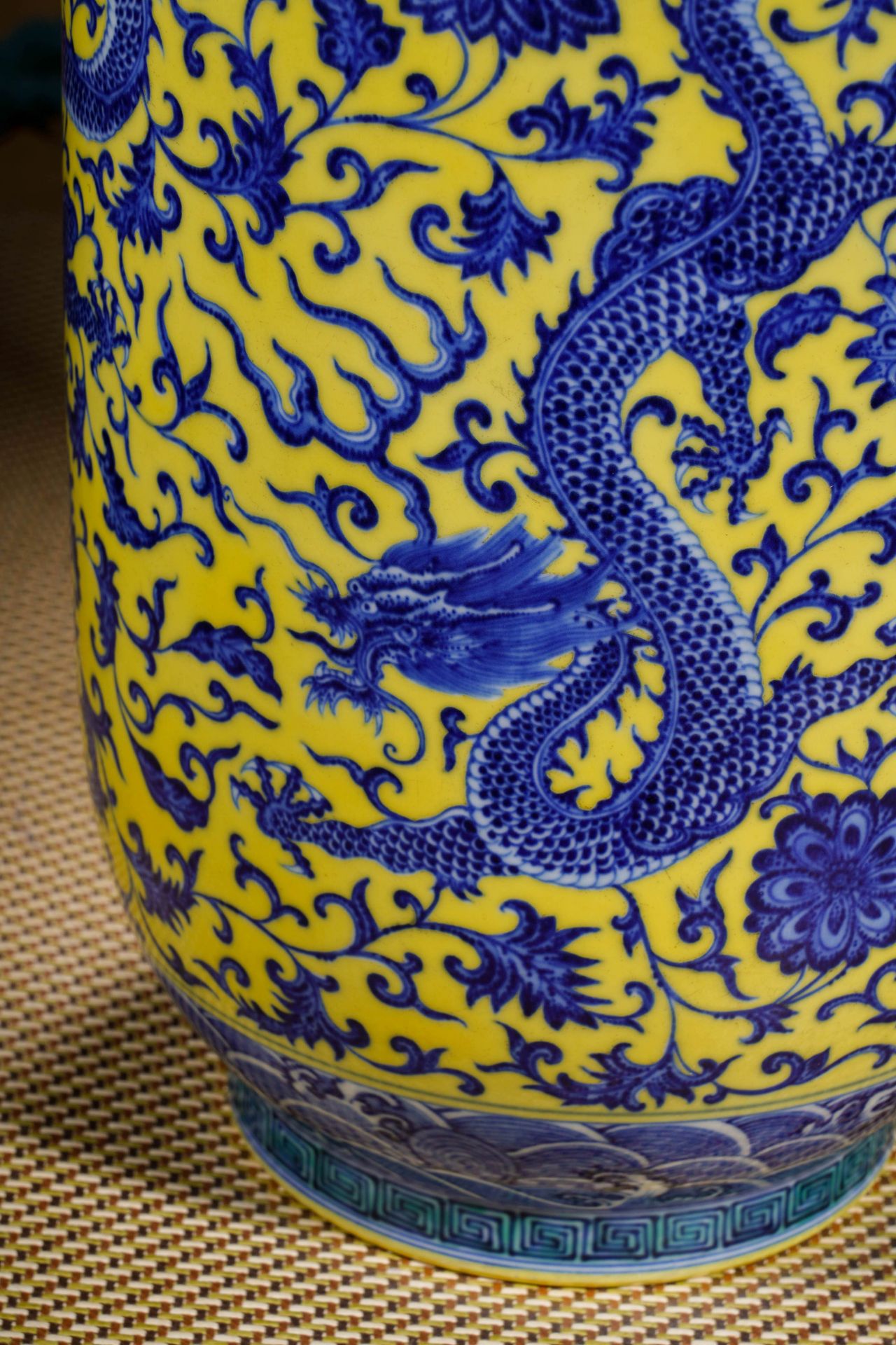 A Chinese Yellow Ground and Underglaze Blue Dragon Zun Vase - Image 10 of 13