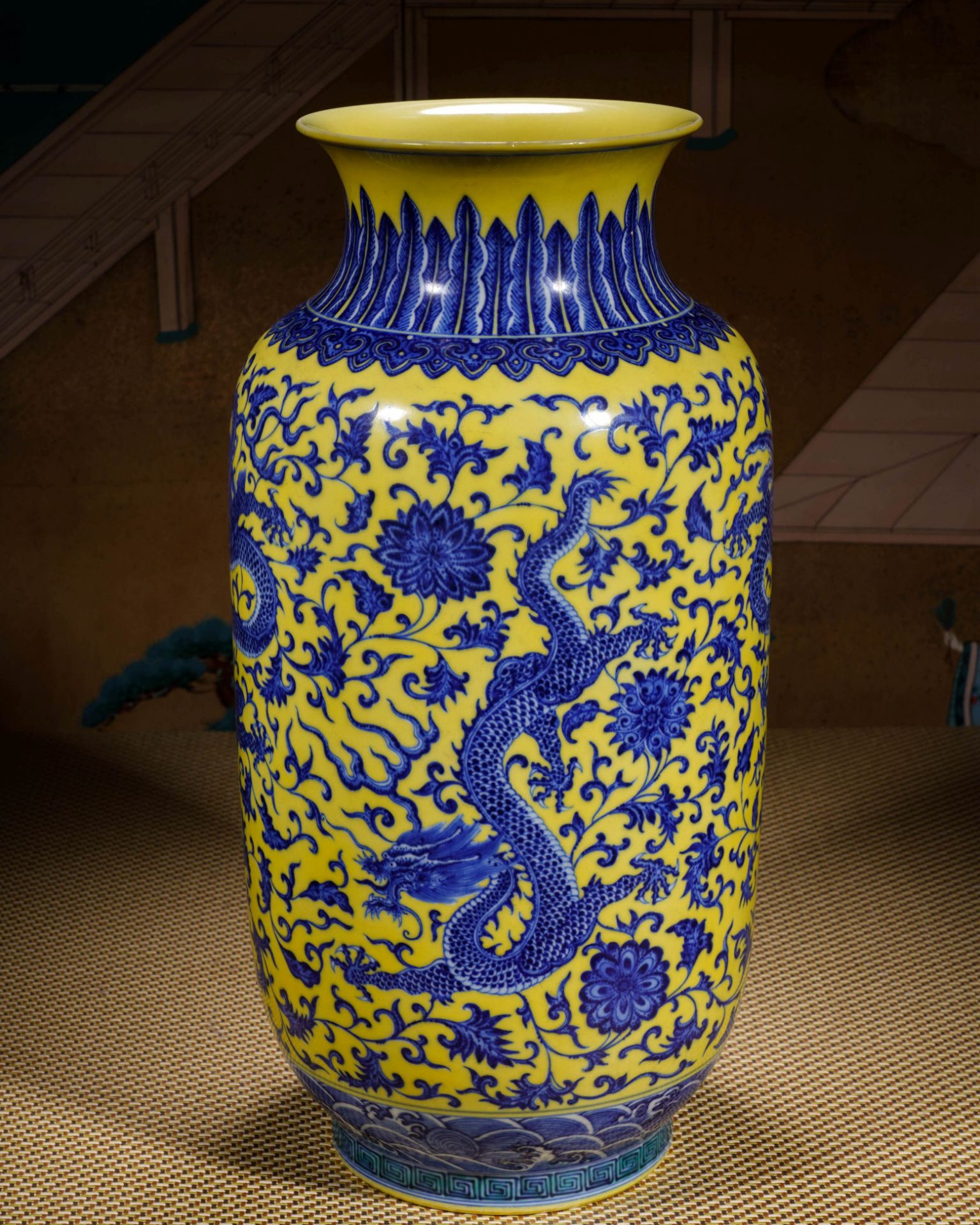 A Chinese Yellow Ground and Underglaze Blue Dragon Zun Vase - Image 9 of 13