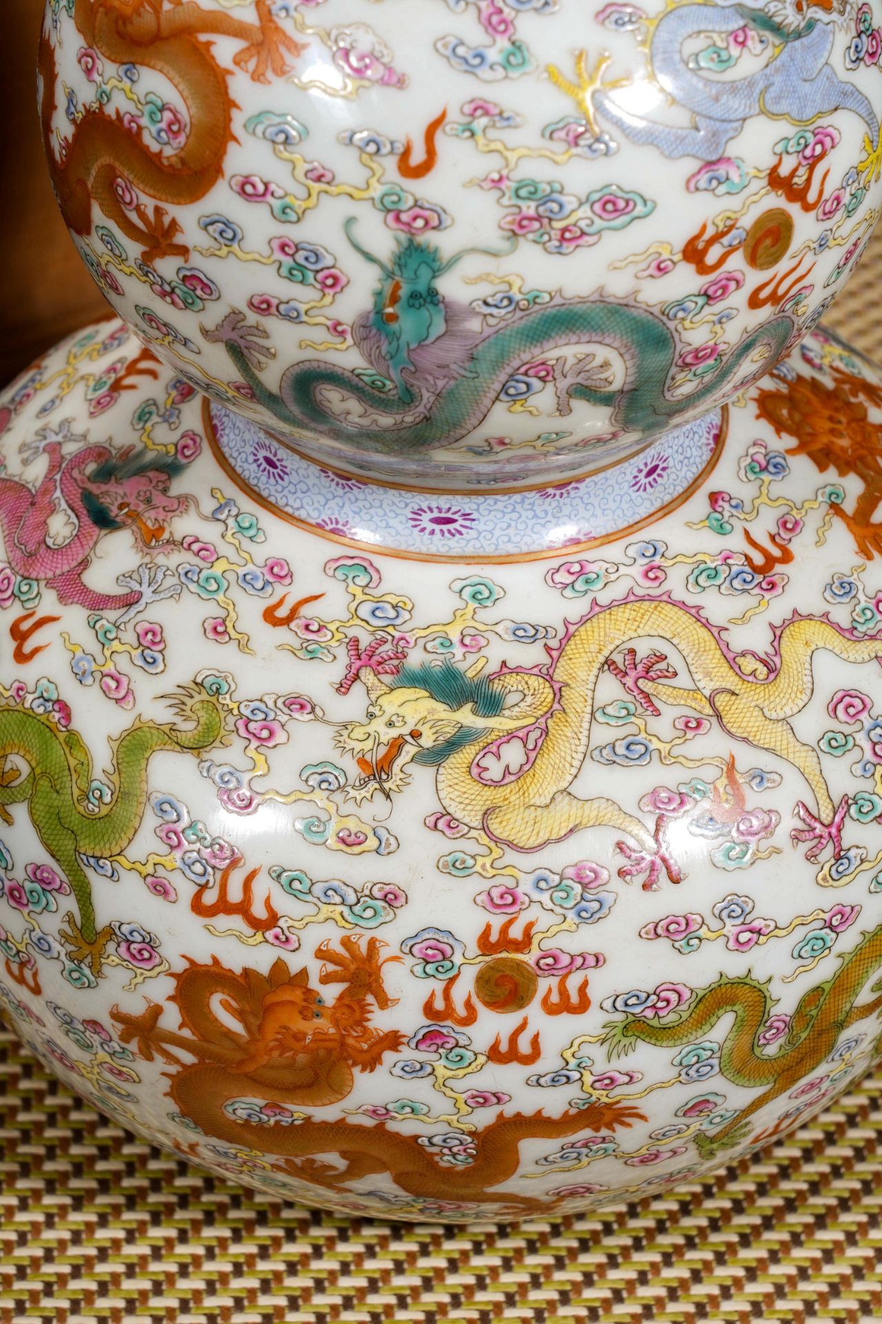 A Chinese Famille Rose Dragons Double Gourds Vase - Image 8 of 13