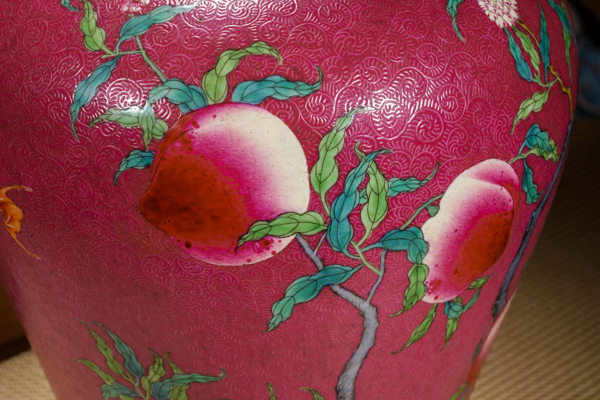 A Chinese Famille Rose Peaches Vase Meiping - Image 8 of 15