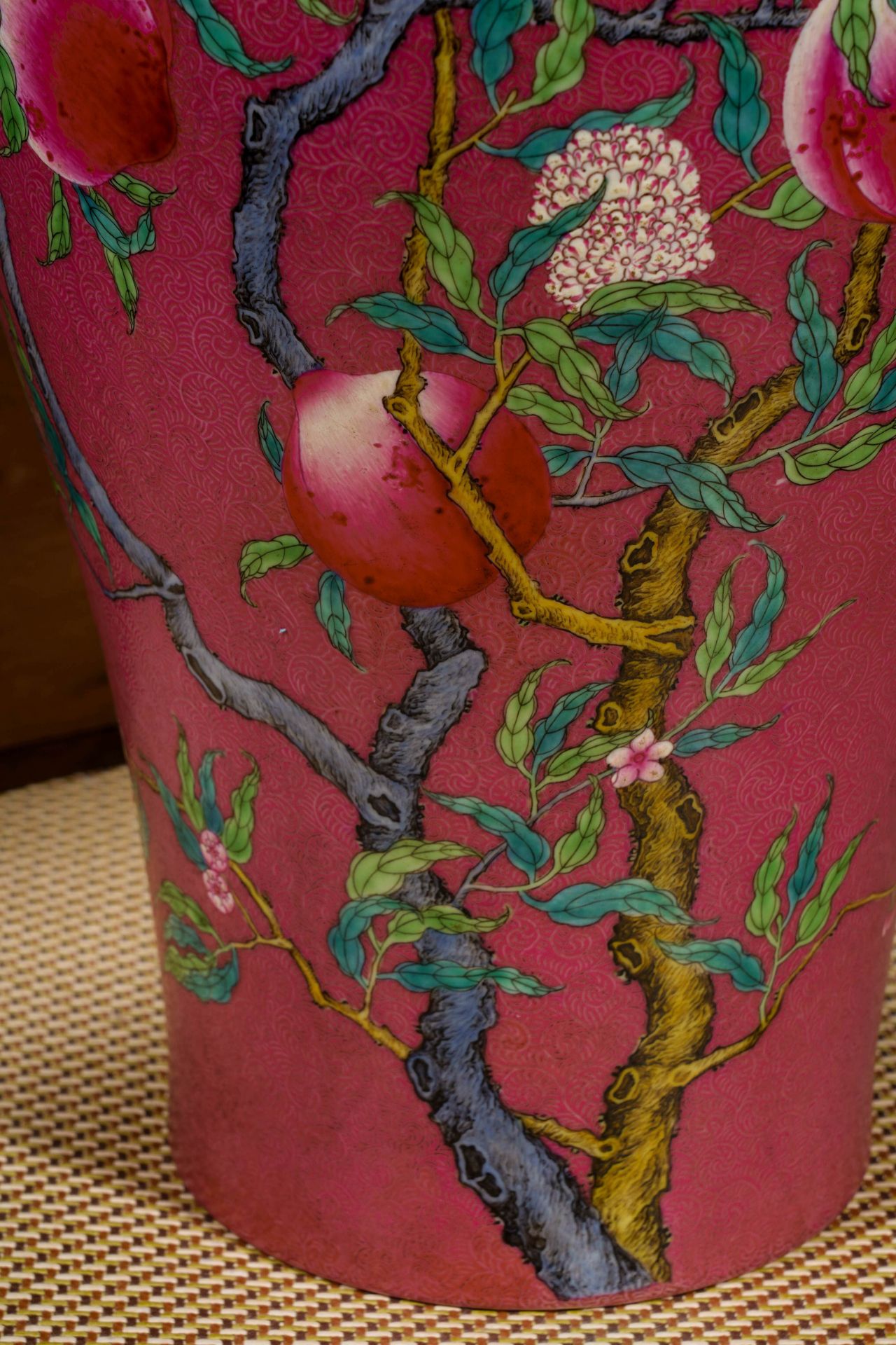 A Chinese Famille Rose Peaches Vase Meiping - Image 6 of 15