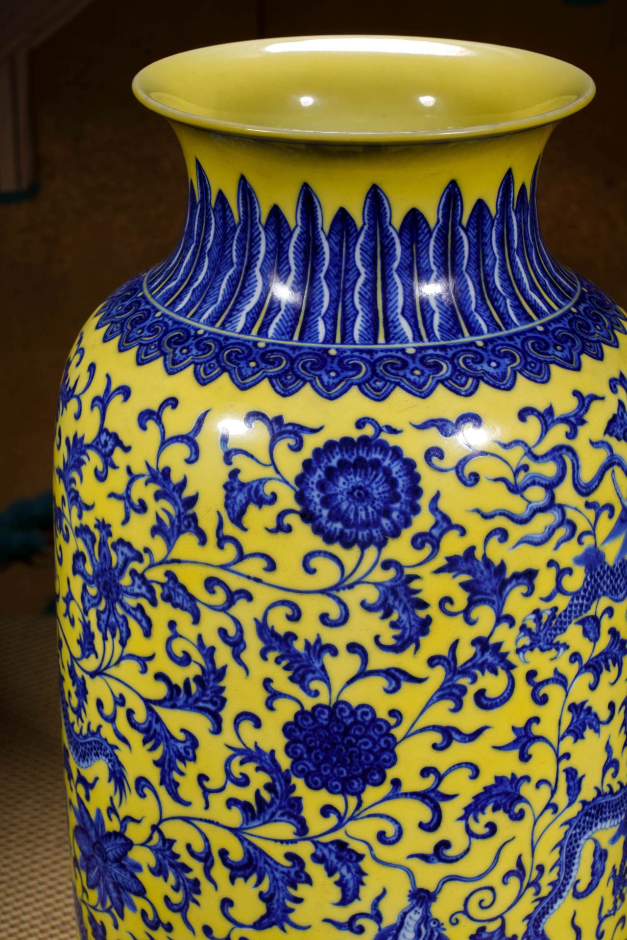 A Chinese Yellow Ground and Underglaze Blue Dragon Zun Vase - Image 6 of 13