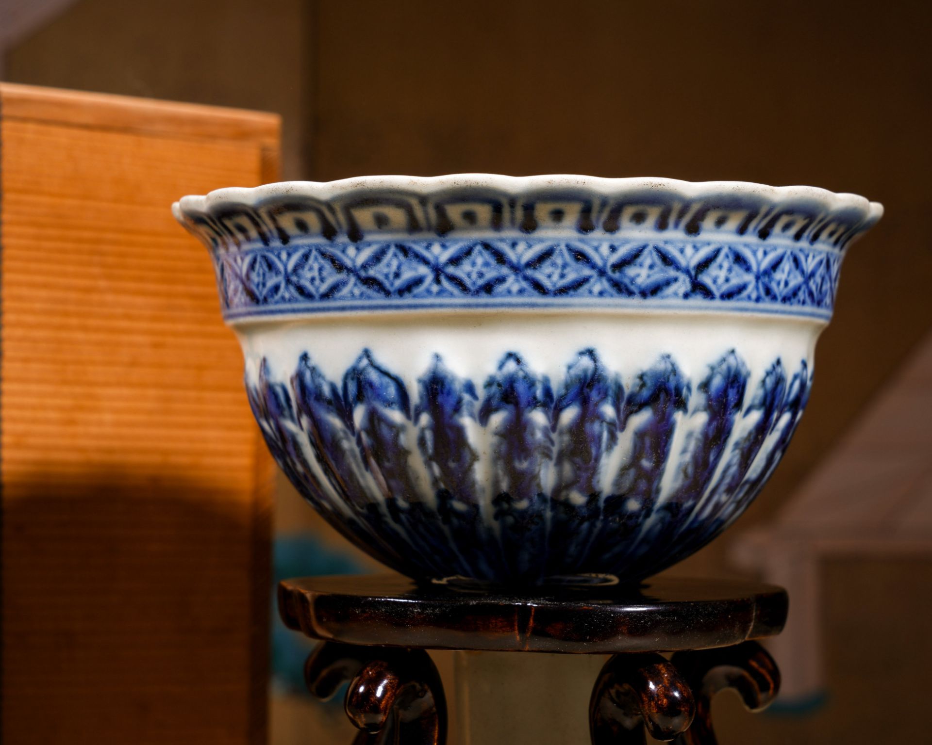 A Chinese Blue and White Lotus Scrolls Funnel - Image 4 of 13