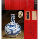 A Chinese Blue and White Dragon Globular Vase