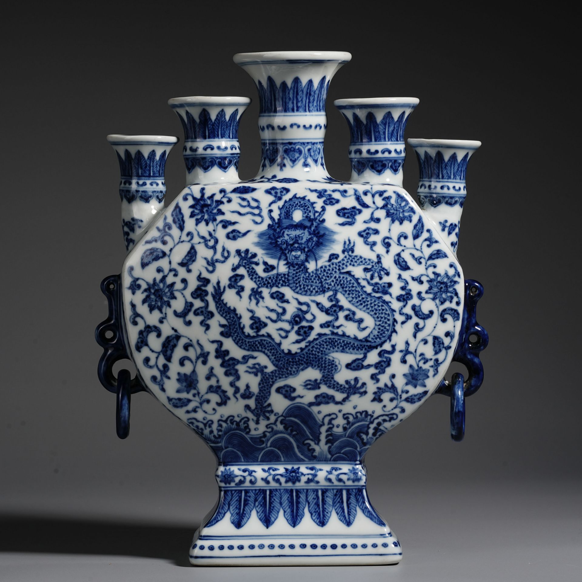 A Chinese Blue and White Dragon Five Sprouts Vase - Image 2 of 14