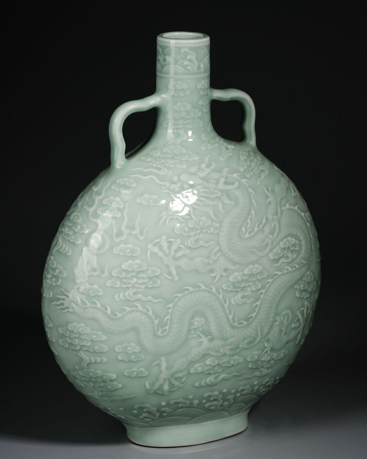 A Chinese Celadon Glaze Dragon Moon Flask - Image 6 of 14