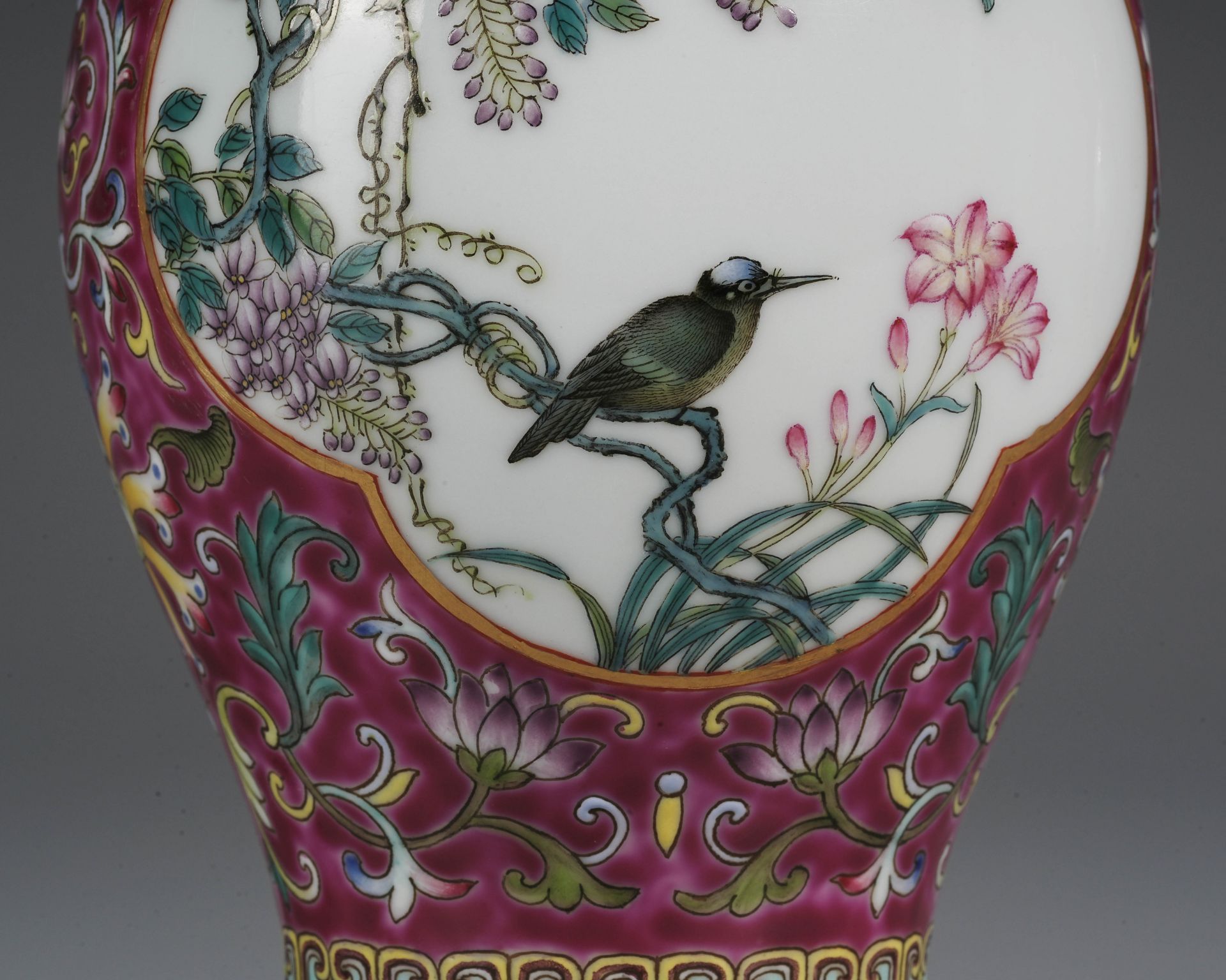 Pair Famille Rose Cranes Vases - Image 5 of 14