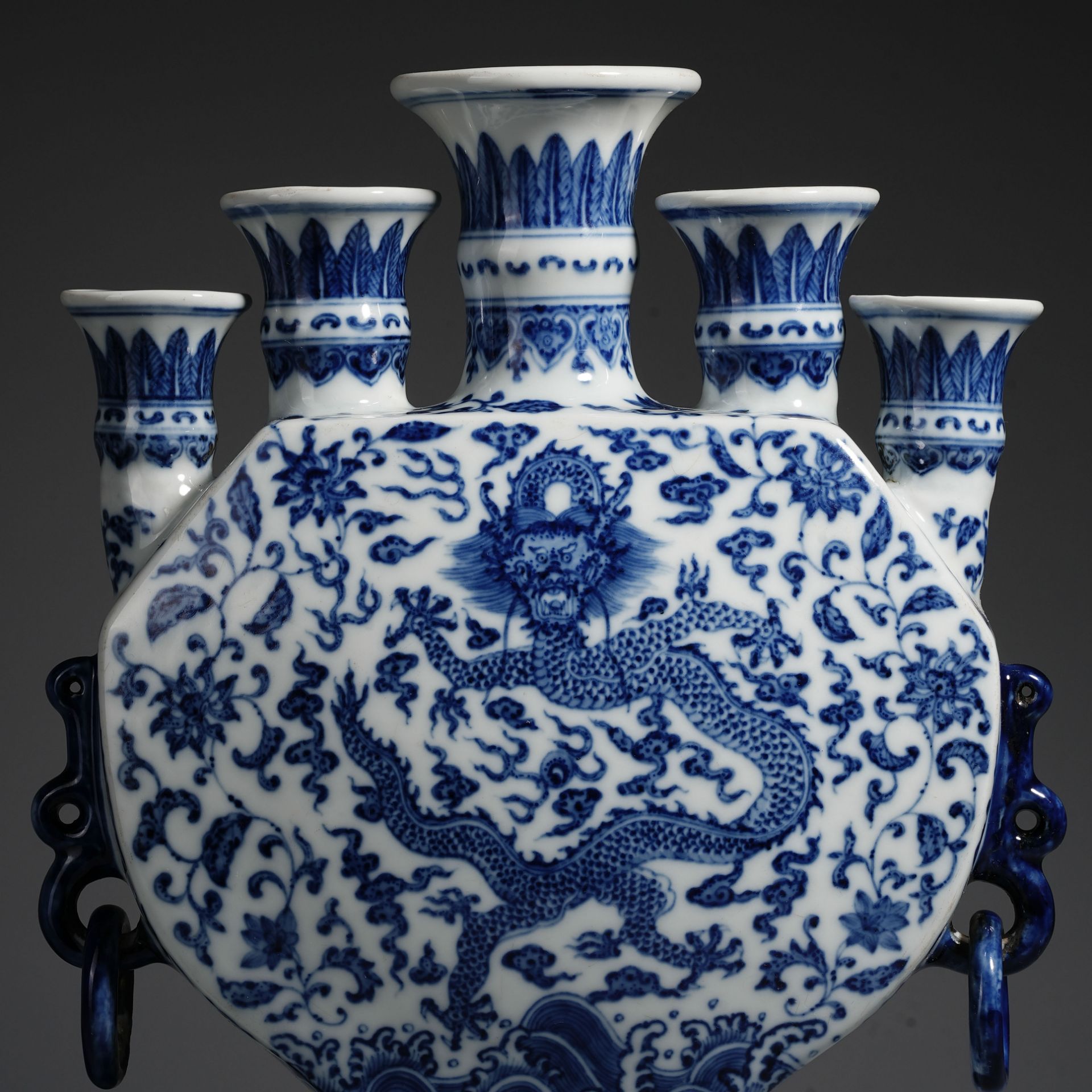 A Chinese Blue and White Dragon Five Sprouts Vase - Image 3 of 14