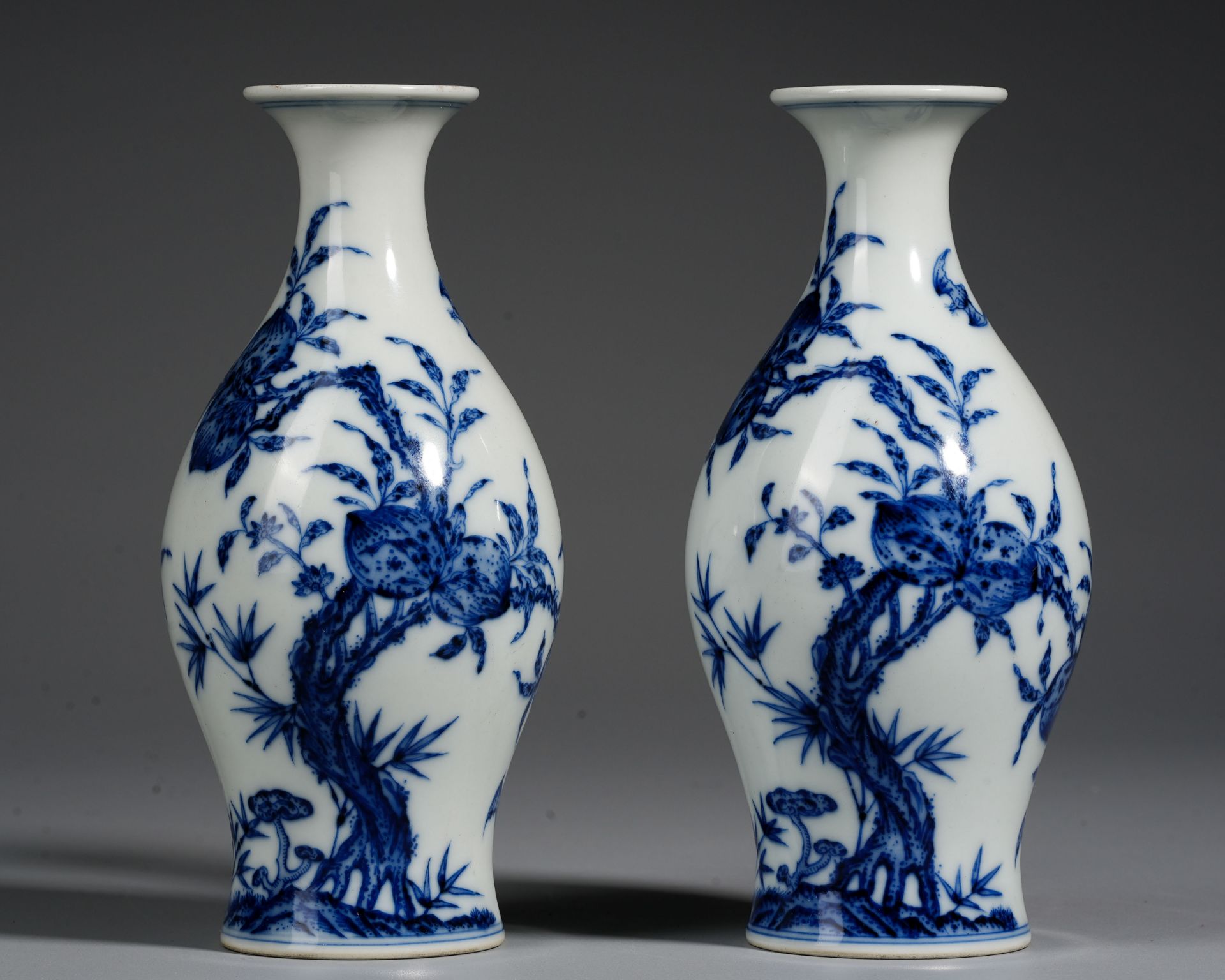 Pair Chinese Blue and White Olive Shape Vases - Image 2 of 13