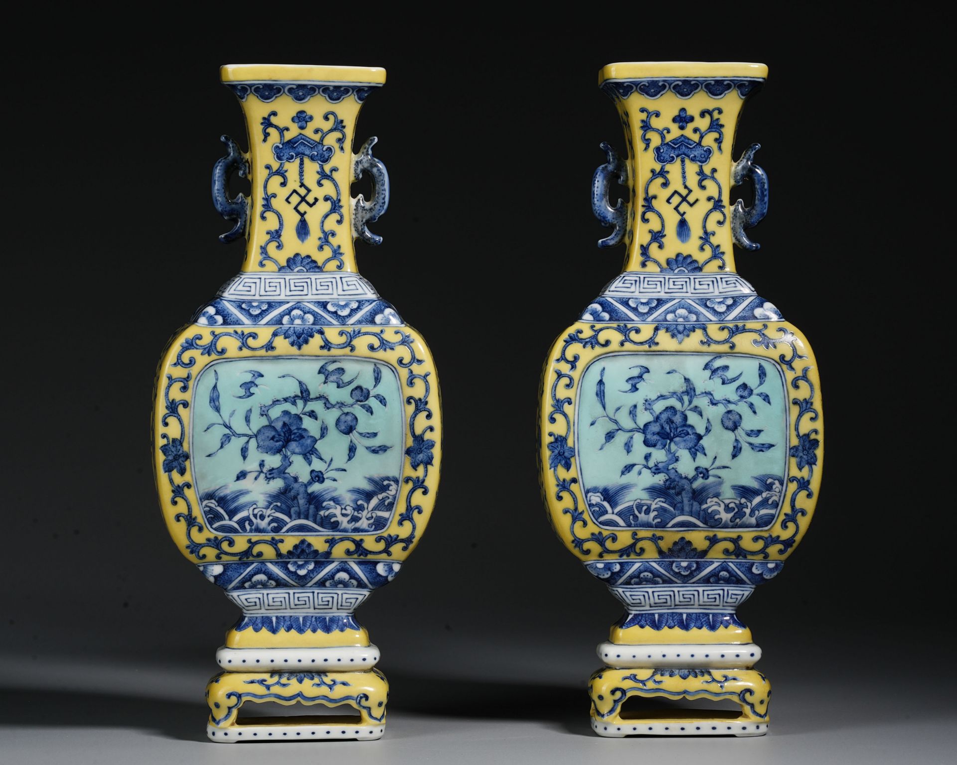 Pair Chinese Famille Rose Peaches Vase - Image 2 of 15