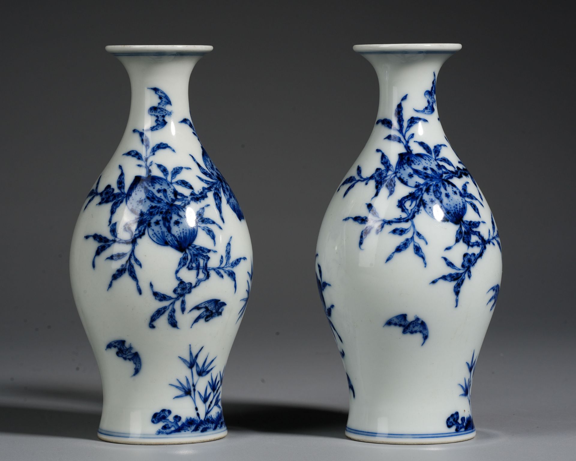 Pair Chinese Blue and White Olive Shape Vases - Image 3 of 13